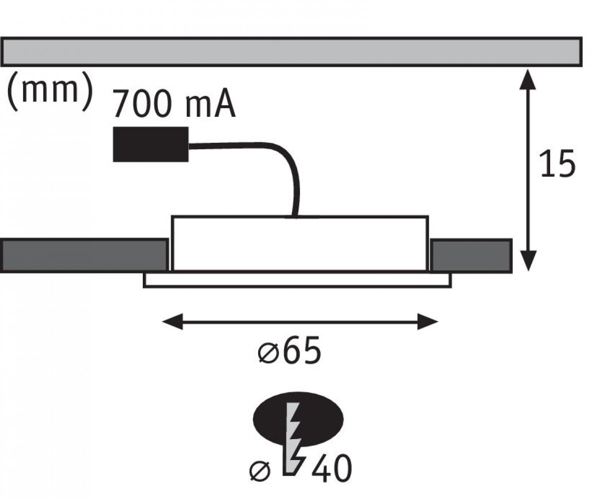 Diagramm einer Leuchte, Maße in mm.