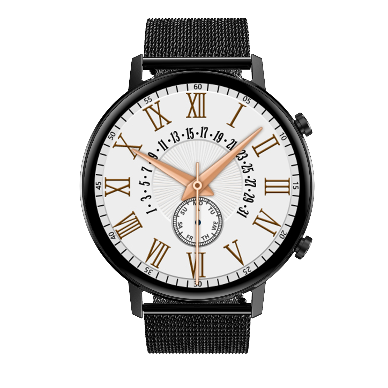 Edelstahlarmband, Schwarz + Silikon LEVOWATCH F-Series Aluminium-Rand Smartwatch