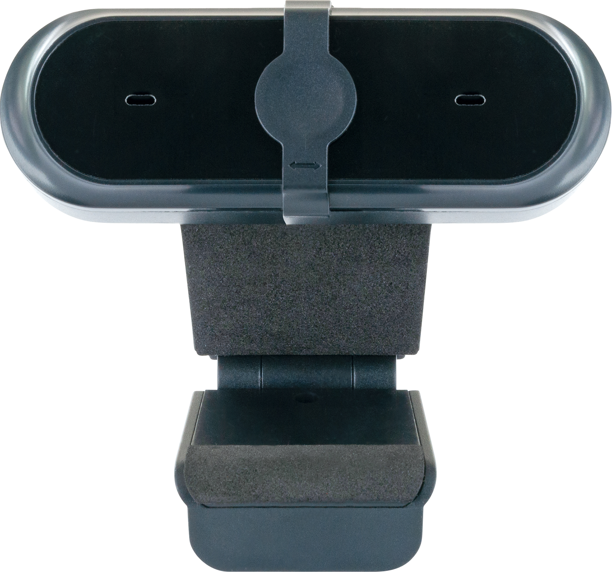 Webcam mit grauem Gehäuse und flexibler Halterung.