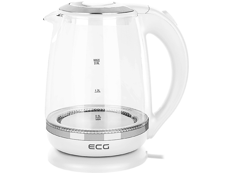 ECG RK 2020 White Glass | Wasserkocher | rostfrei mit Kochglas | Volumen 2 l | Wasserkocher, Weiss