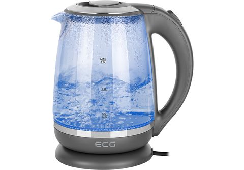 ECG RK 2020 rostfrei Kochglas | Grau Glass 2 | | Wasserkocher Wasserkocher, SATURN l Grey mit Volumen 