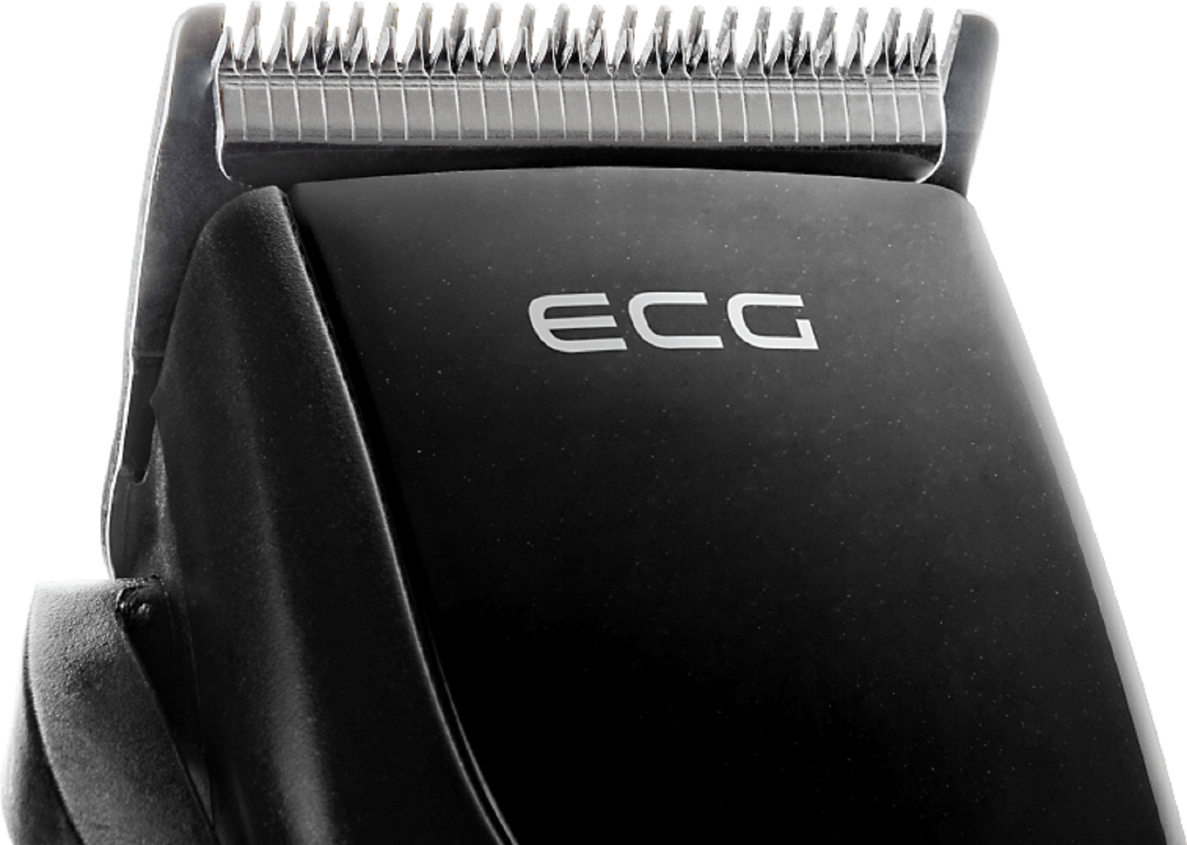 Nahaufnahme eines schwarzen Haarschneiders mit der Marke ECG.
