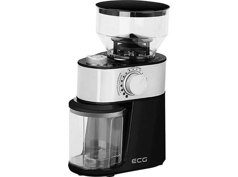 ECG KM 1412 Aromatico | Elektrische Kaffeemühle | Scheibenmahlwerk |  2-12 Portionen Kaffee | Kaffeemühle WEISS/SILBER