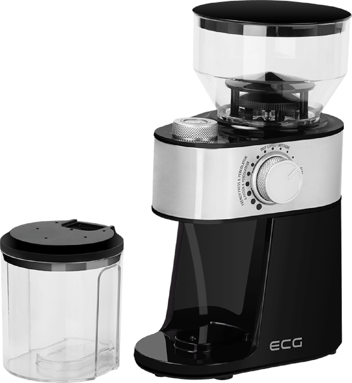 ECG KM 1412 Aromatico | Portionen Kaffee Elektrische Kaffeemühle | | 2-12 Scheibenmahlwerk | Kaffeemühle WEISS/SILBER