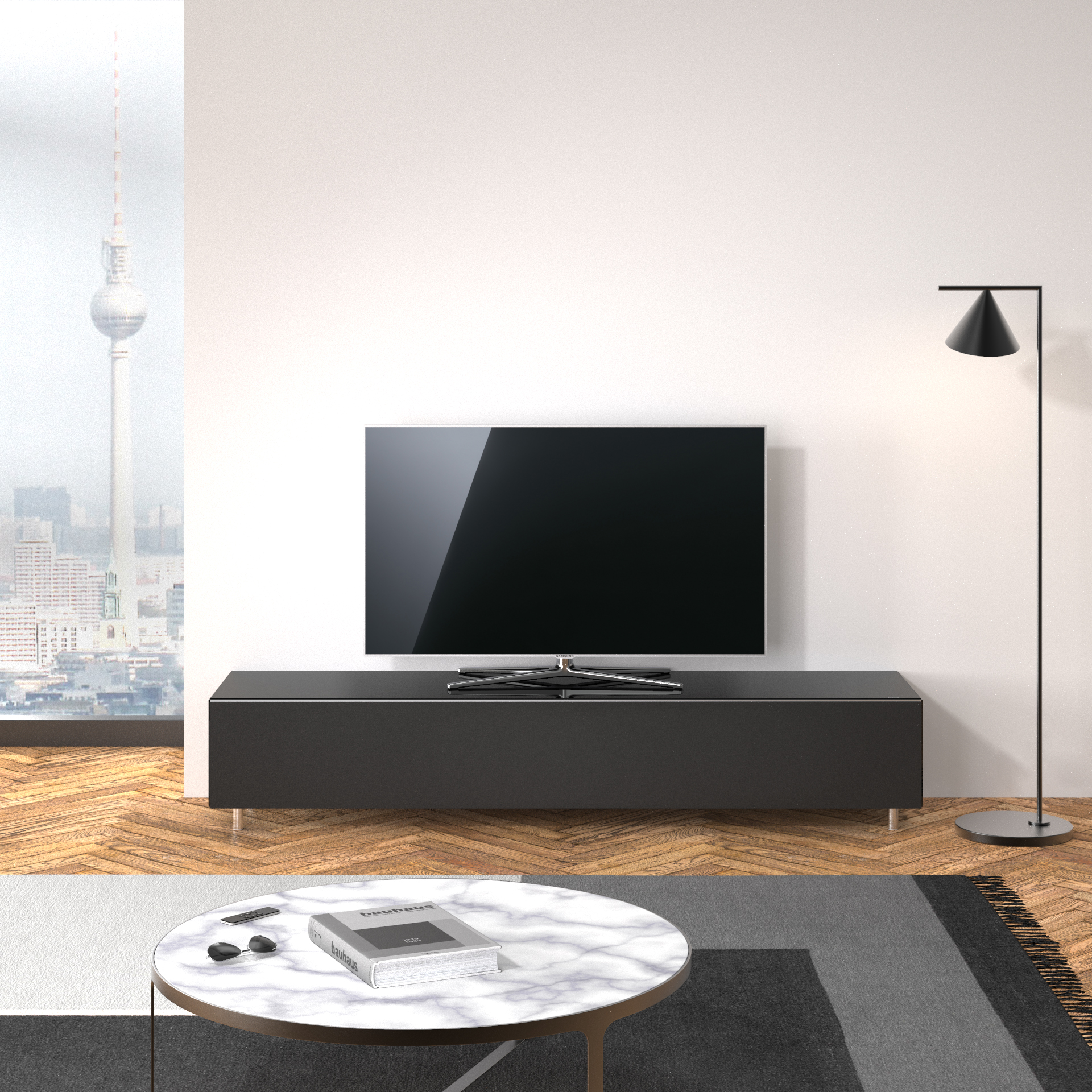 JUST Soundbar-Ablage. SPECTRAL Just.Lima TV-Soundbar-Lowboard BY und mit JRL2004T-BG Stoffklappe