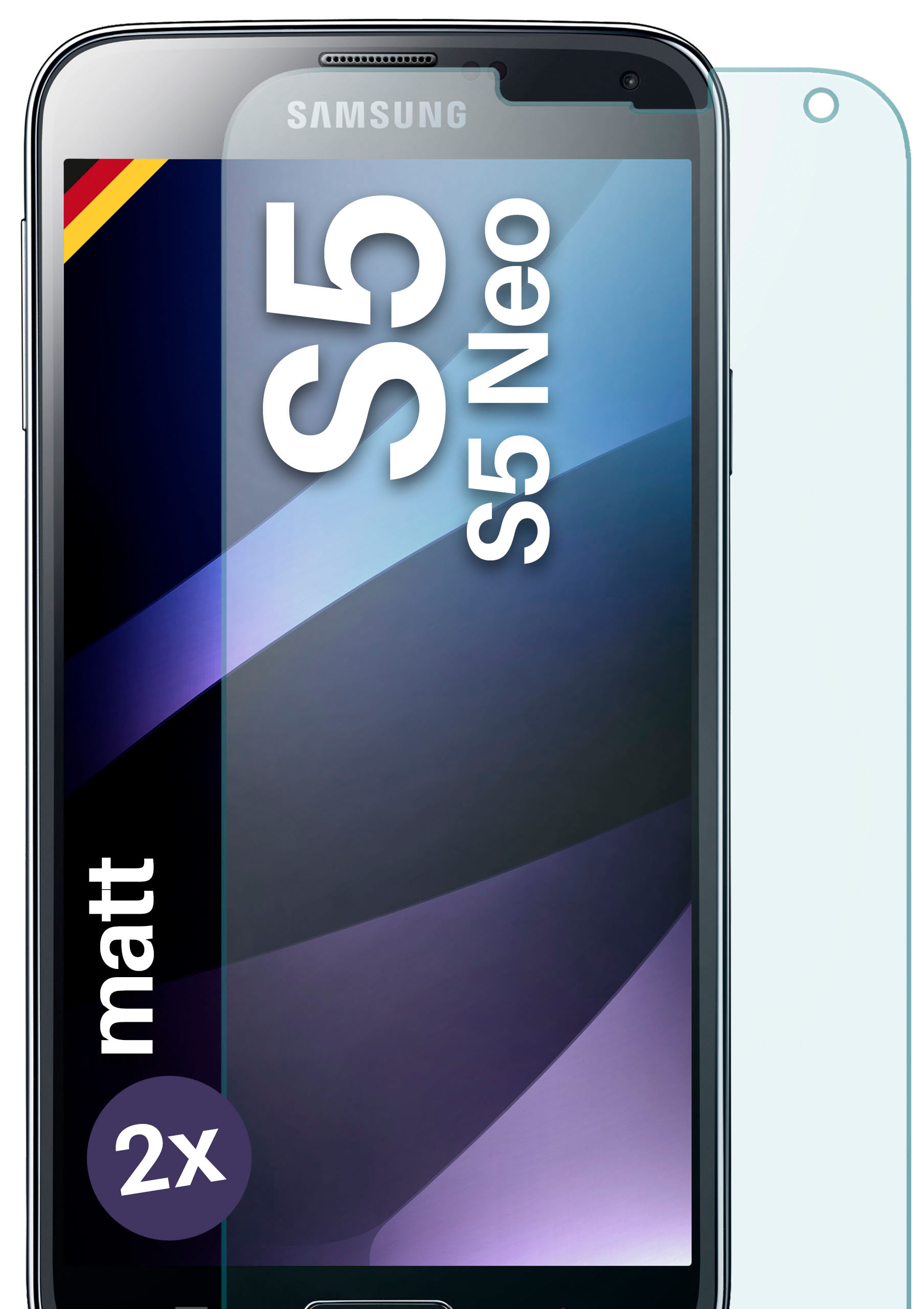 S5 Galaxy MOEX - S5 Schutzglas(für Neo) Schutzfolie, Panzerglas matt 2x / Samsung