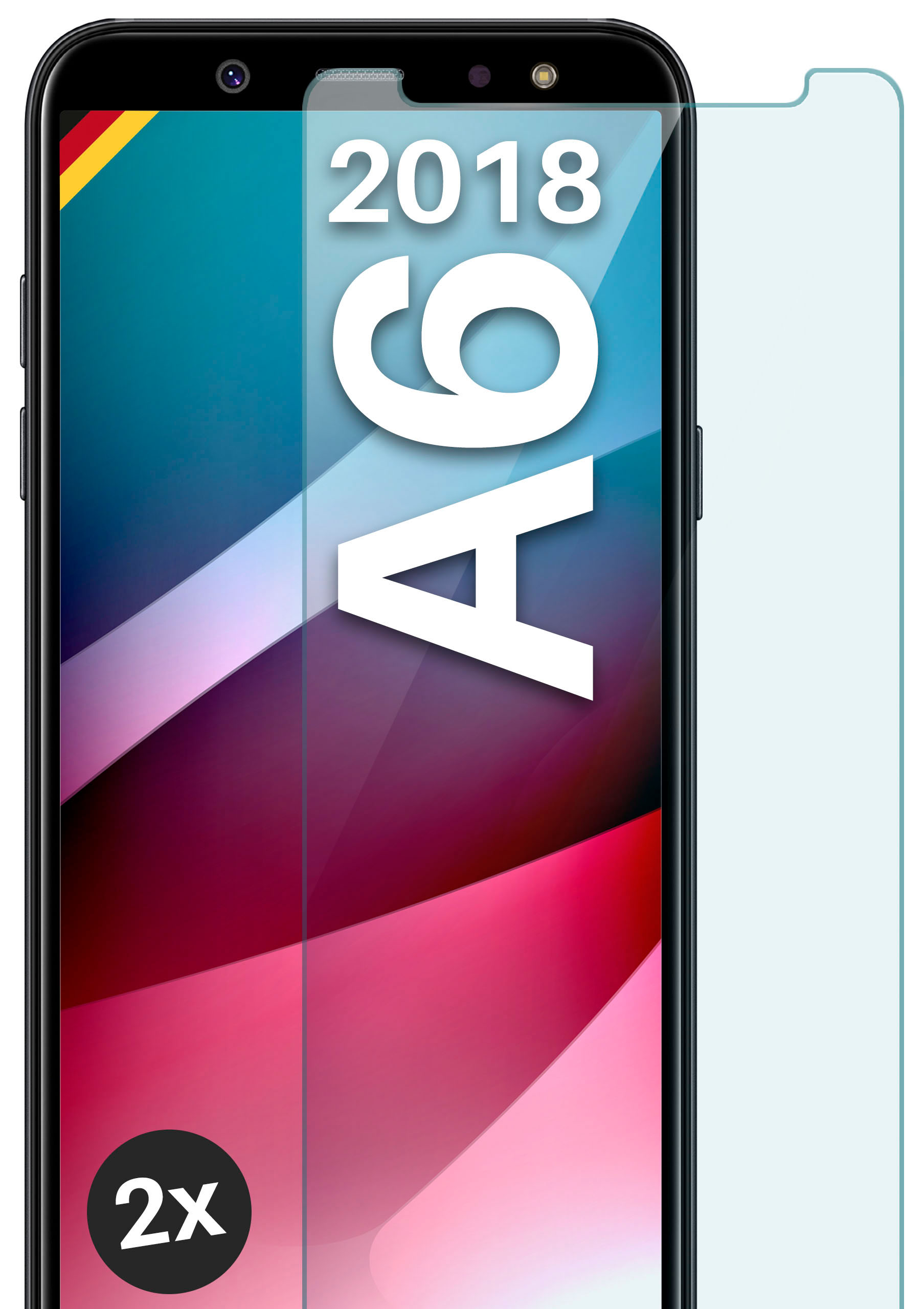 A6 Panzerglas klar (2018)) MOEX Samsung Galaxy Schutzglas(für 2x Schutzfolie, -