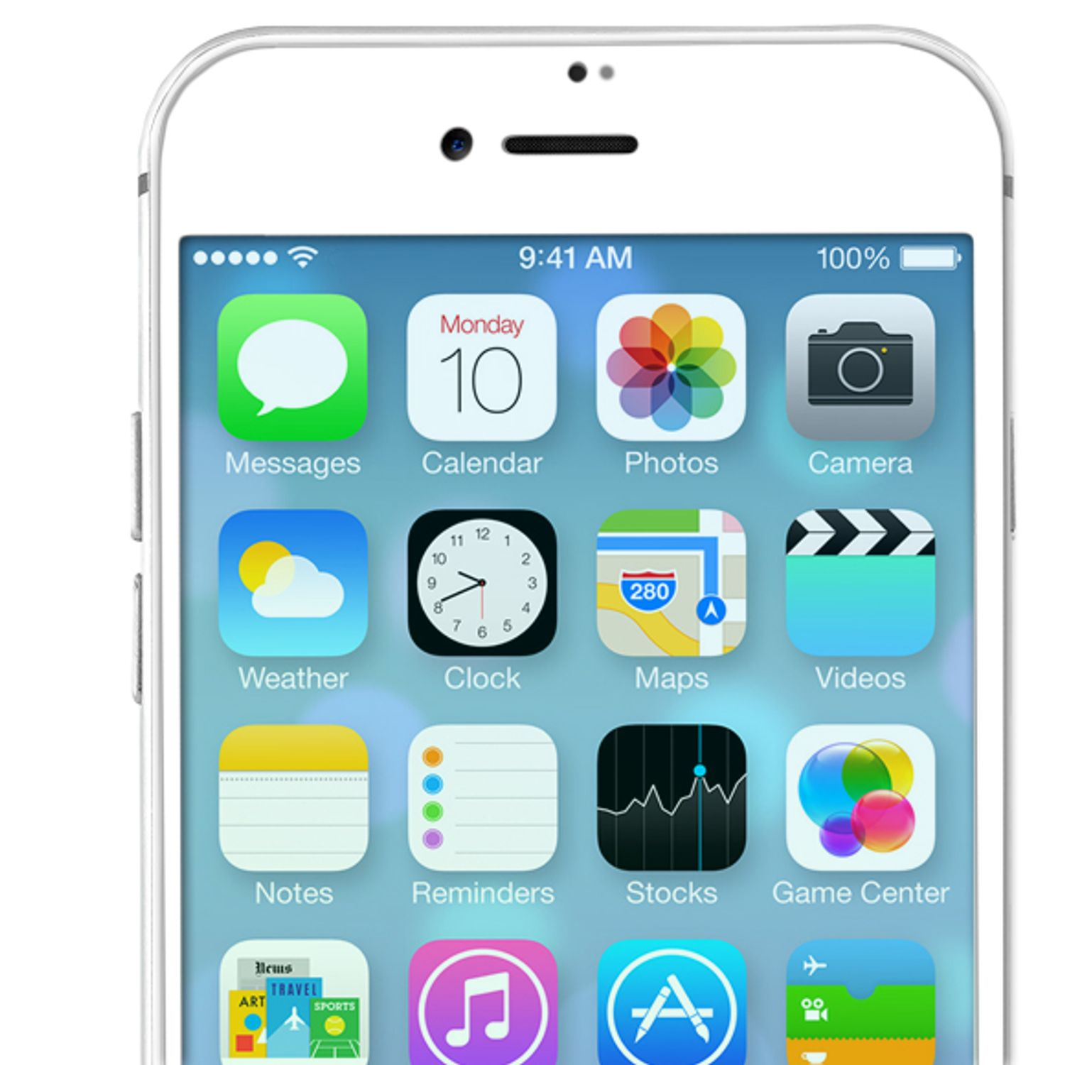 Gros plan d'un écran de téléphone affichant des icônes d'applications. L'heure est 9h41, la date est lundi 10.