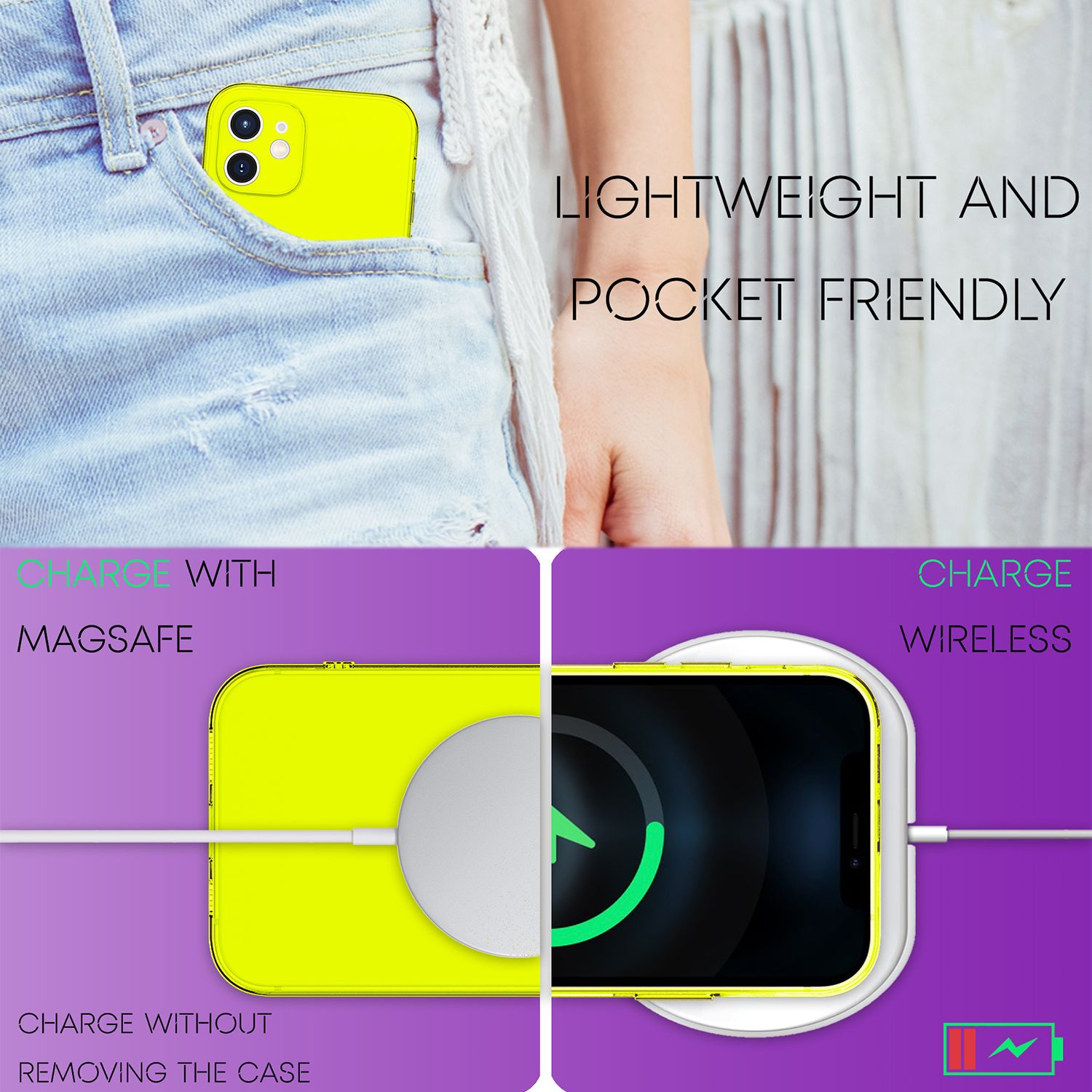 NALIA Klar Transparente Silikon Hülle, Apple, Backcover, Gelb iPhone Neon 12