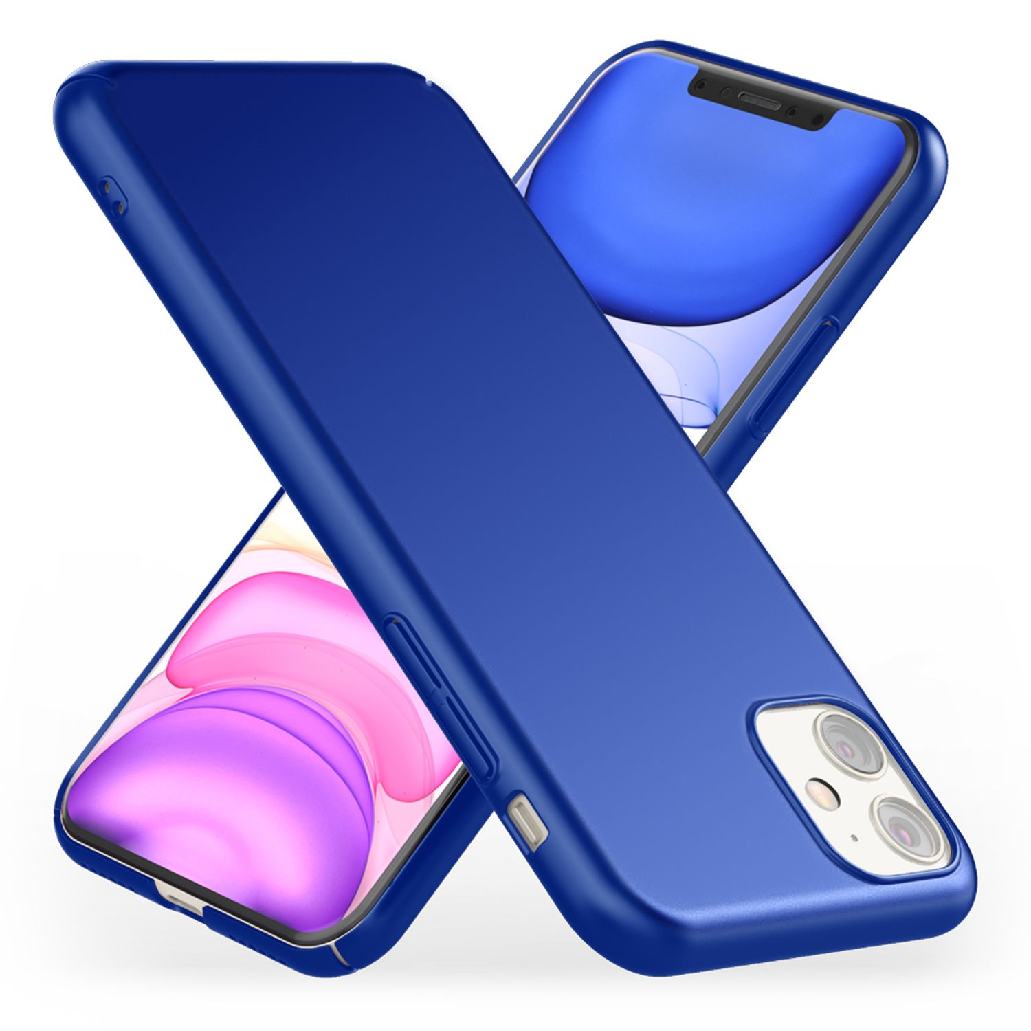 Blaue Telefonhüllen überlappend. Weißer Hintergrund.