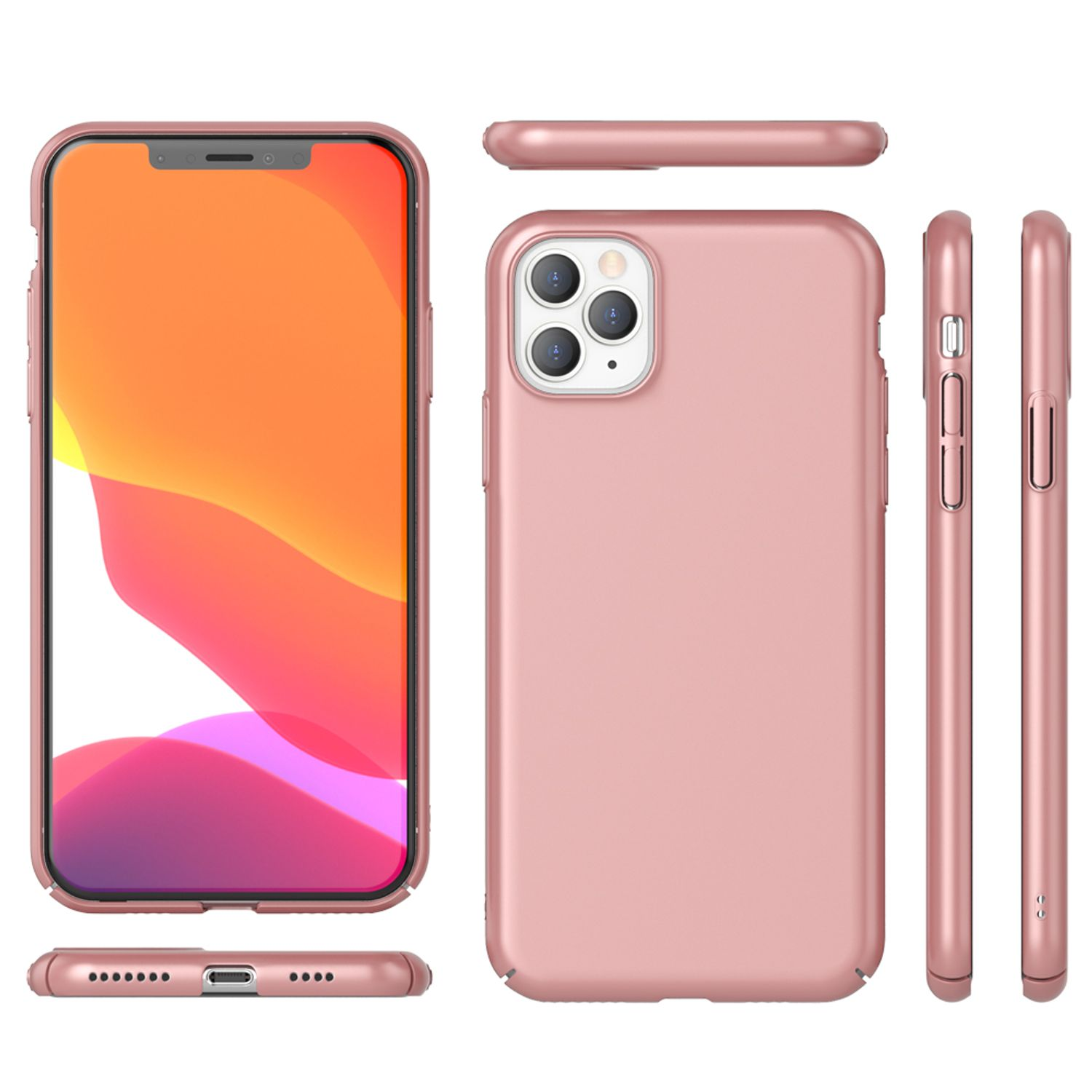 Pinkes Telefon, in einer pinken Handyhülle, das den Bildschirm des Telefons zeigt. Weißer Hintergrund.