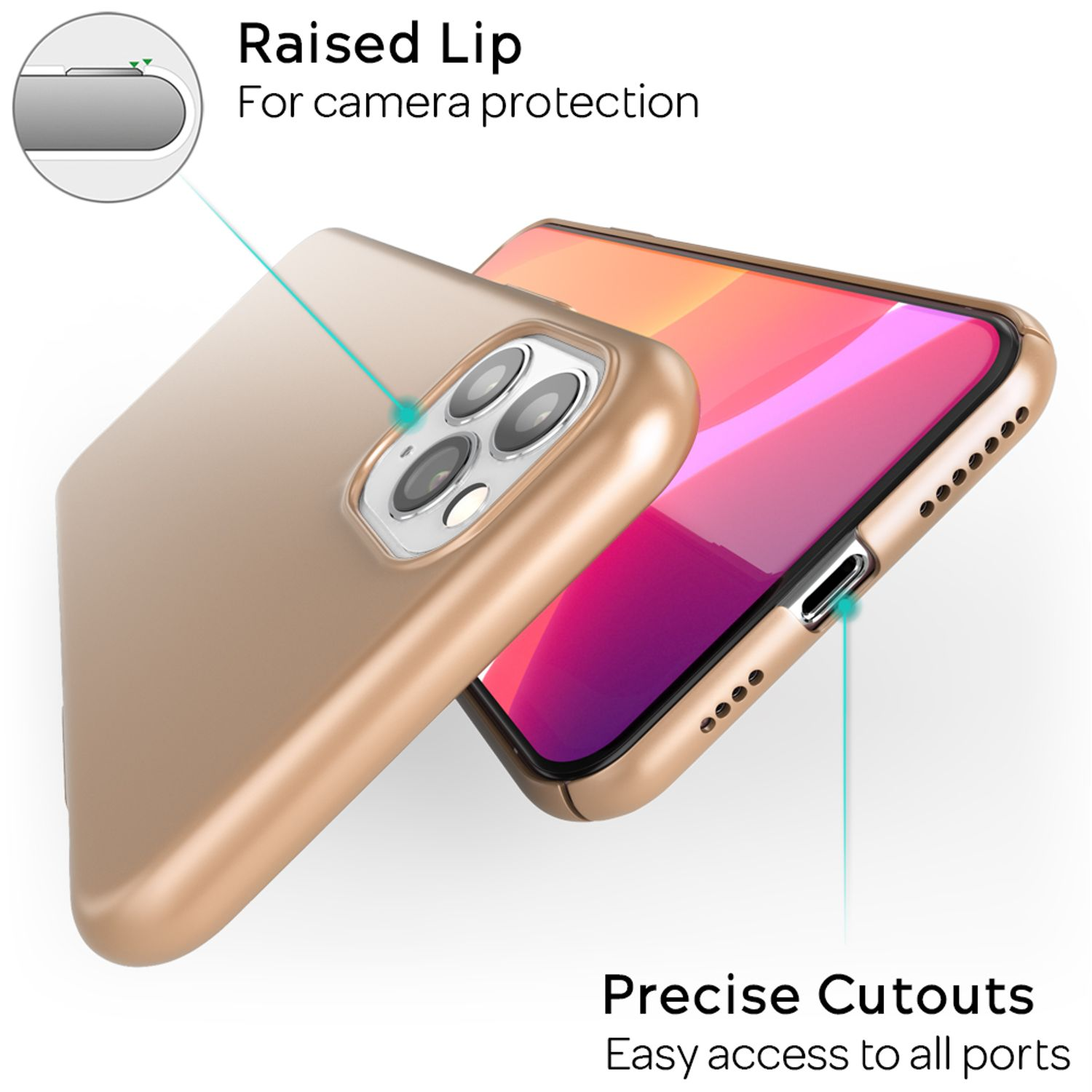 Eine goldene Handyhülle vor einem Telefon.