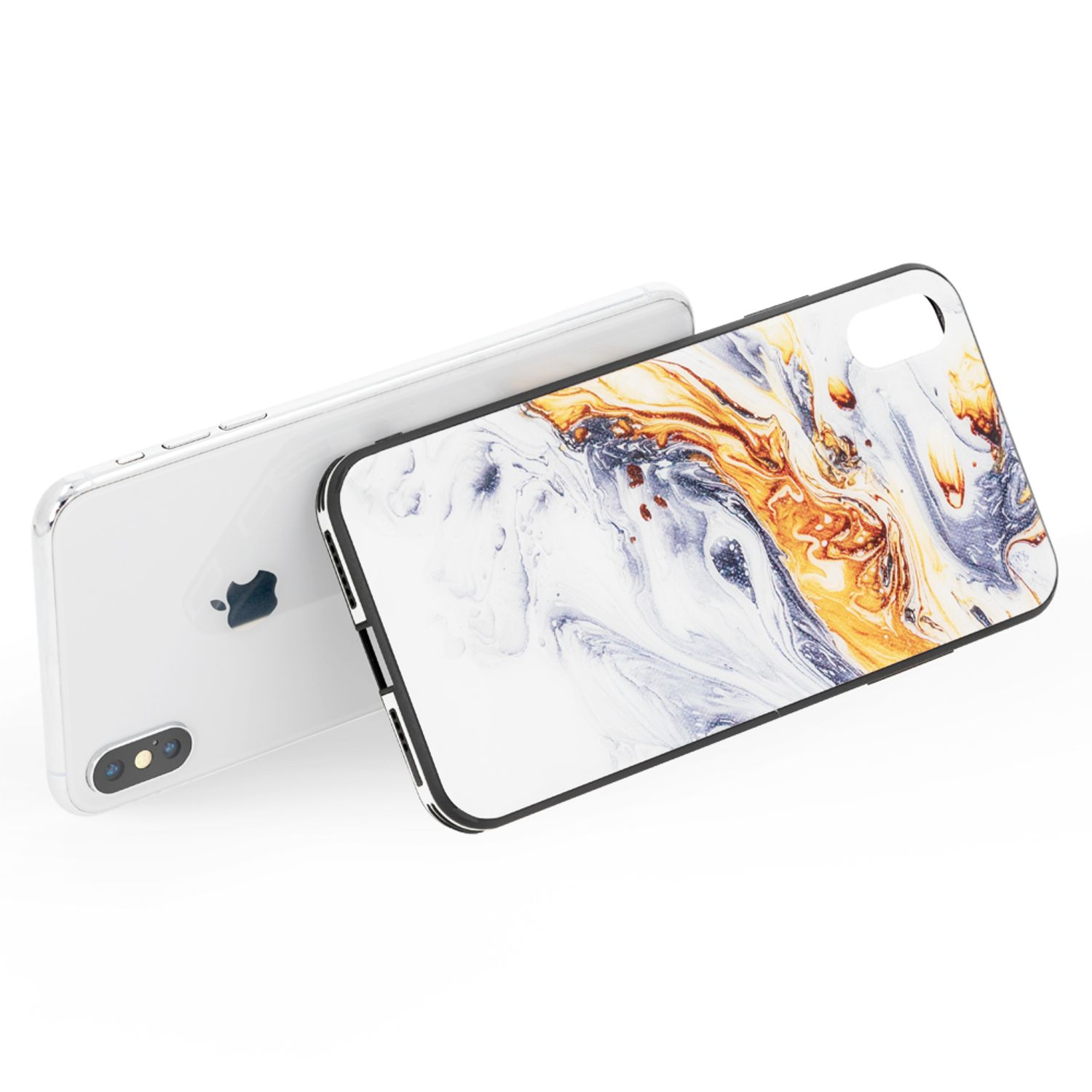 NALIA Marmor-Look Hartglas Hülle, Backcover, Apple, XS, Lila X iPhone iPhone