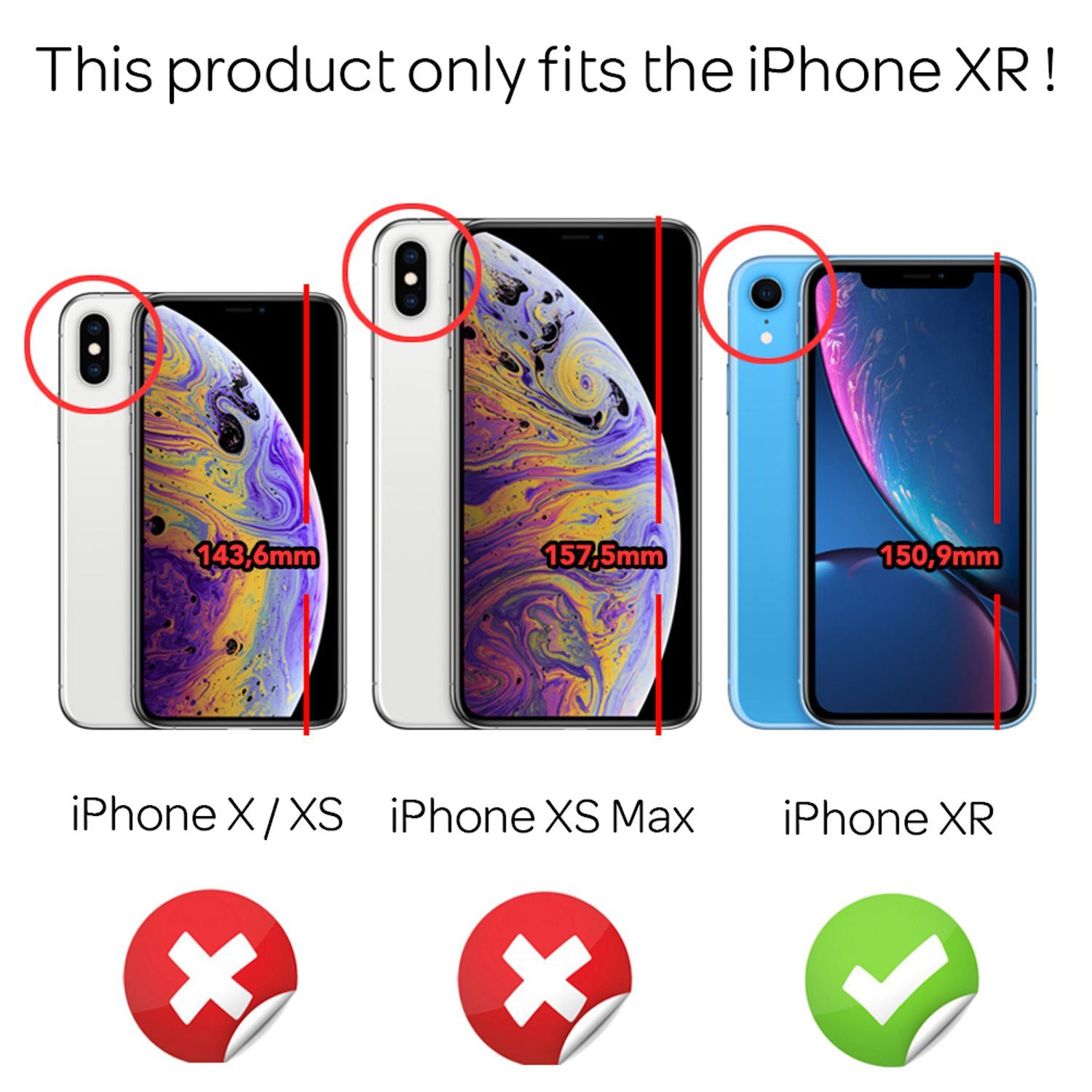 Vergleich von drei iPhones: X/XS, XS Max und XR. Das XR wird als richtige Handyhülle hervorgehoben.