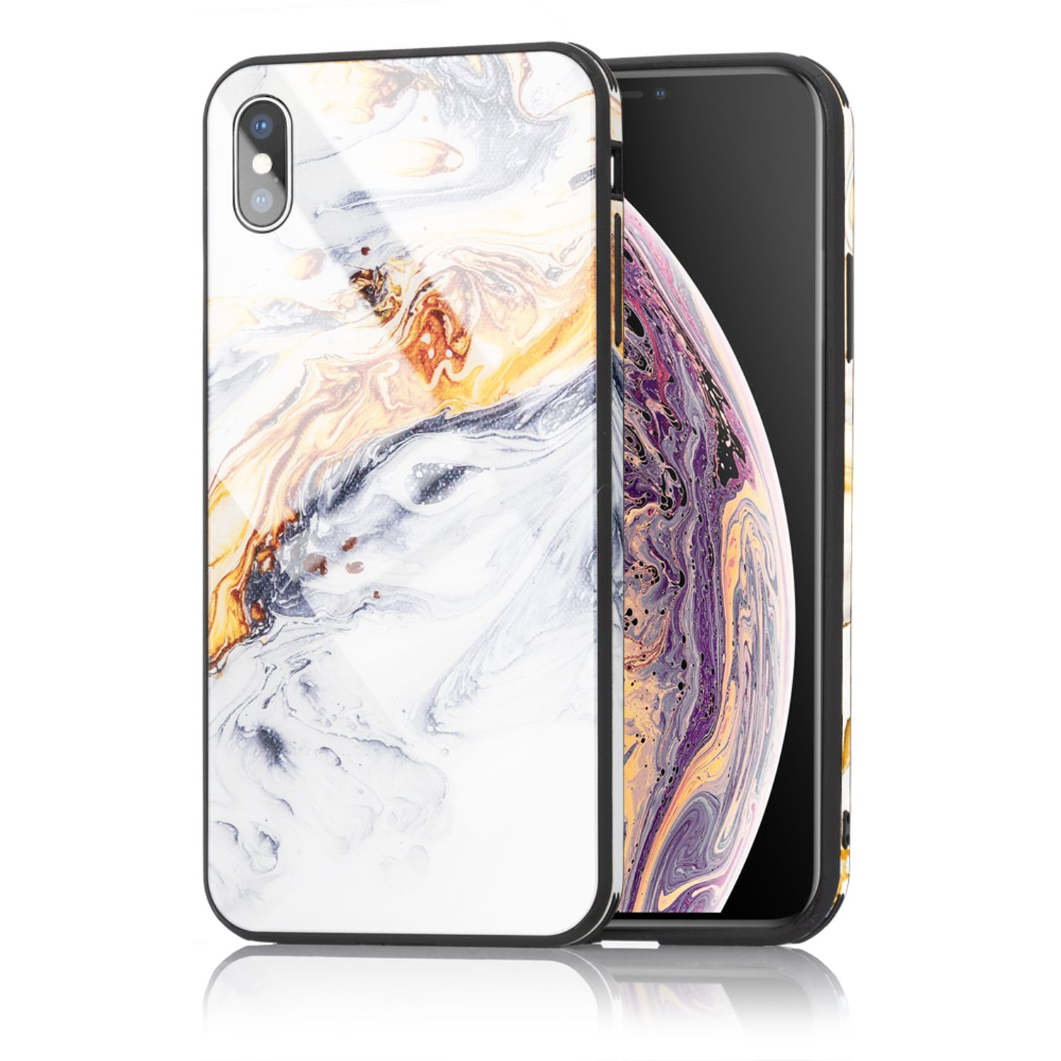 Grau Marmor-Look iPhone Backcover, Max, Apple, Hülle, XS NALIA Hartglas