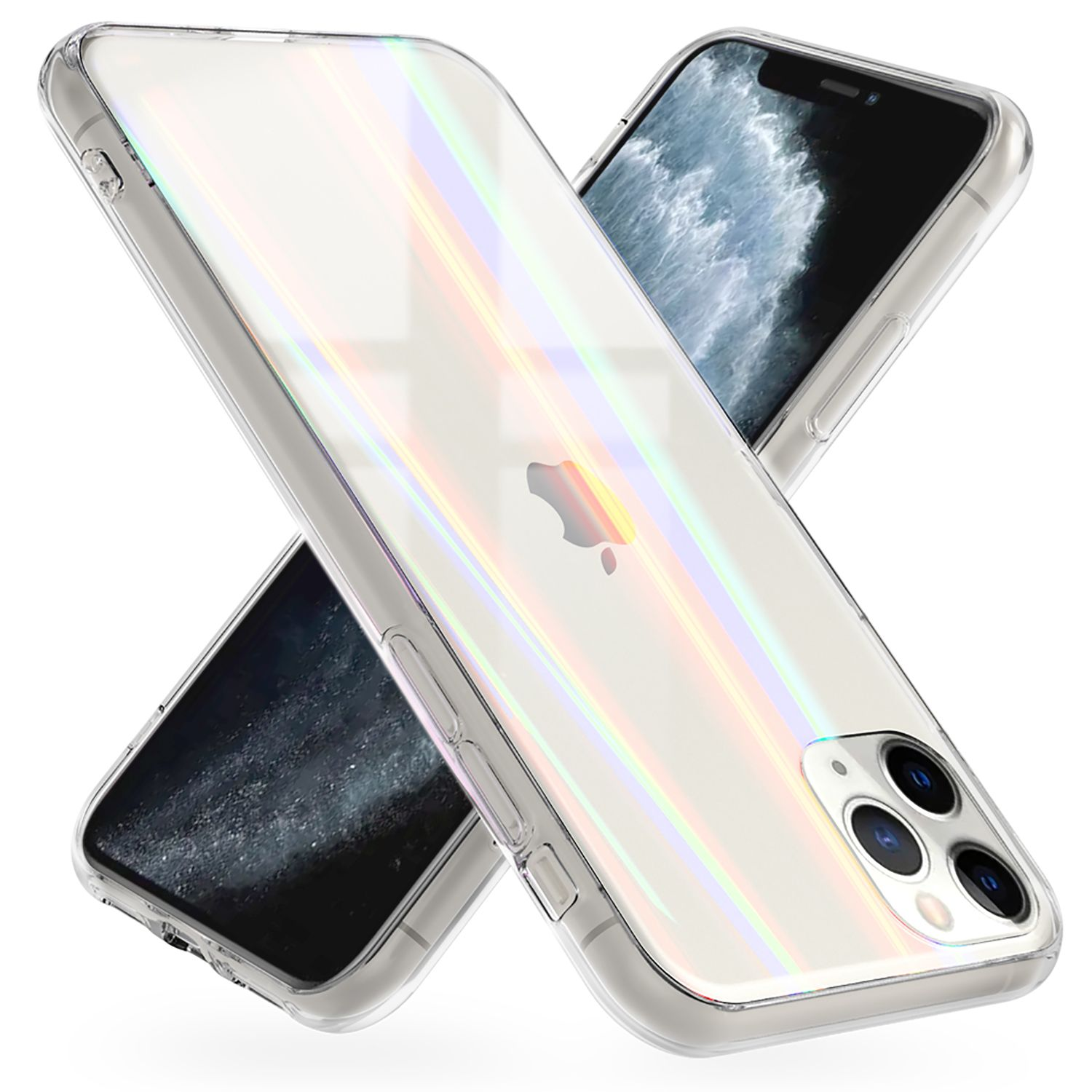 NALIA Klare Hartglas Transparent Pro Max, Apple, 11 Effekt, Backcover, Regenbogen Hülle iPhone