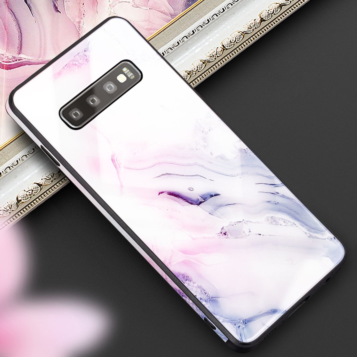 NALIA Marmor-Look Galaxy Plus, Mehrfarbig S10 Backcover, Hülle, Hartglas Samsung