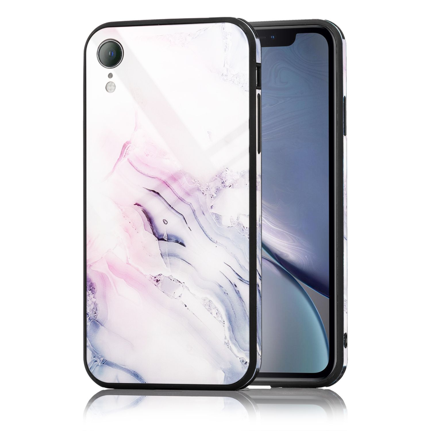 NALIA Marmor-Look Backcover, Hülle, XR, Apple, Pink Hartglas iPhone