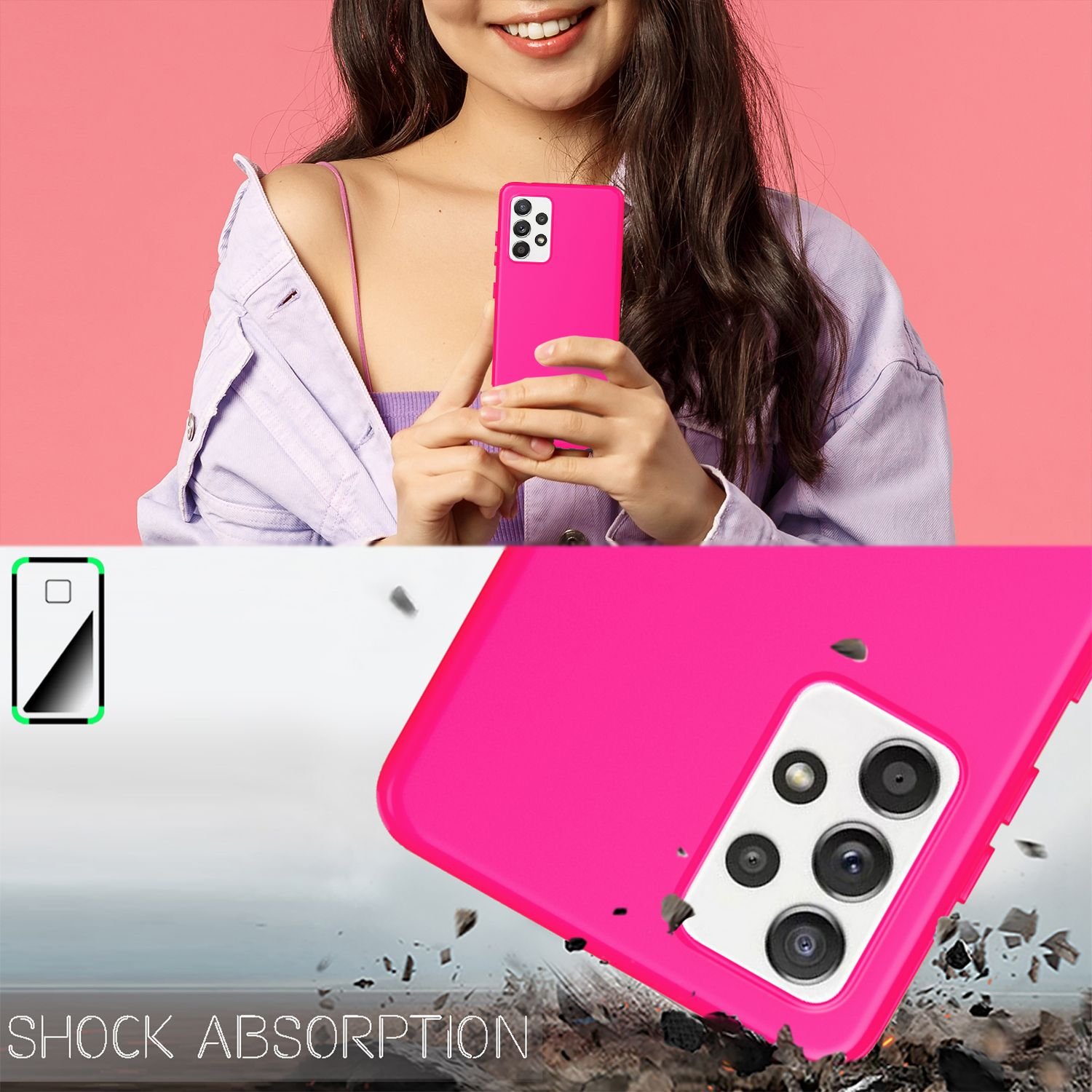 Pink Samsung, A72, NALIA Hülle, Galaxy Neon Backcover, Silikon