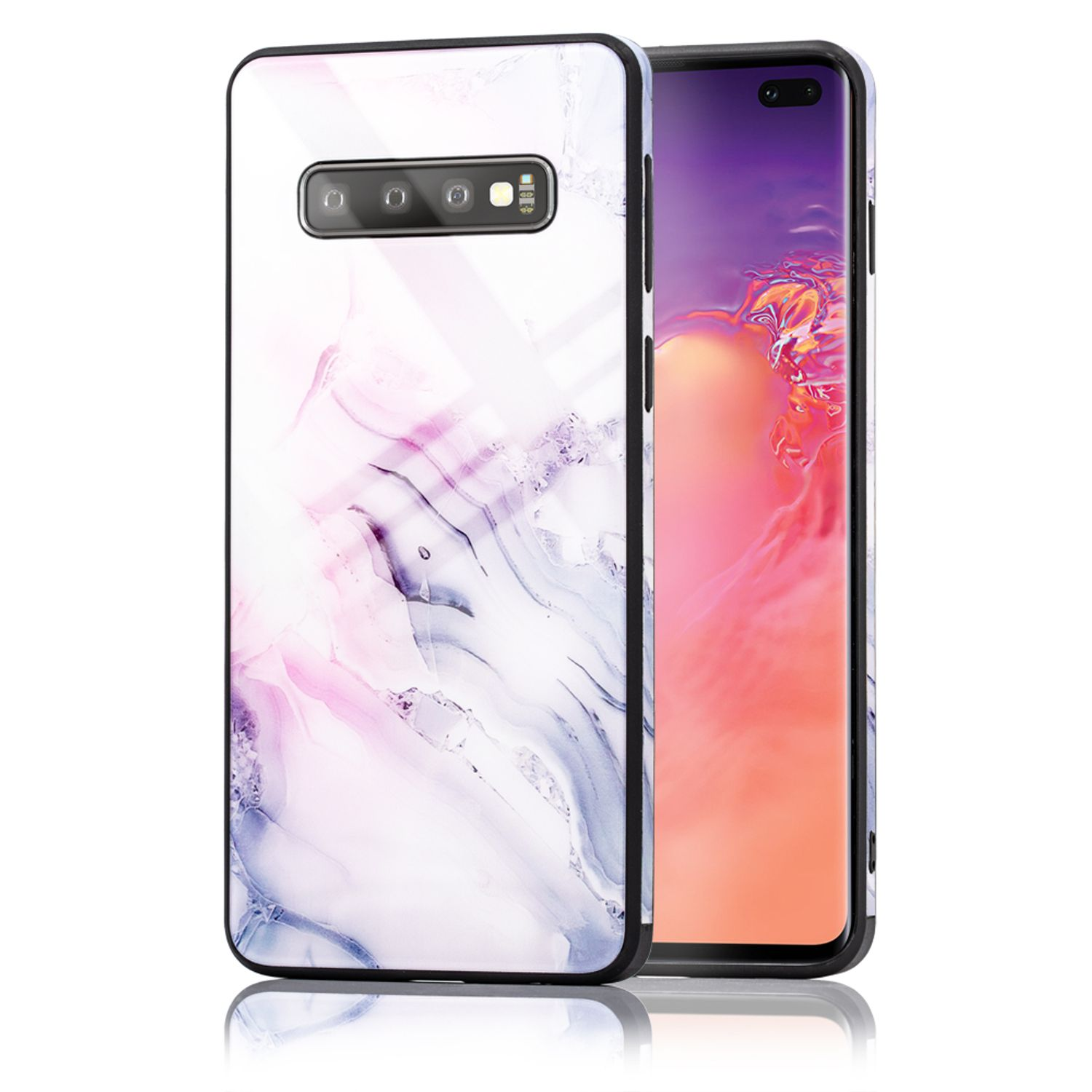 NALIA Marmor-Look Galaxy Plus, Mehrfarbig S10 Backcover, Hülle, Hartglas Samsung