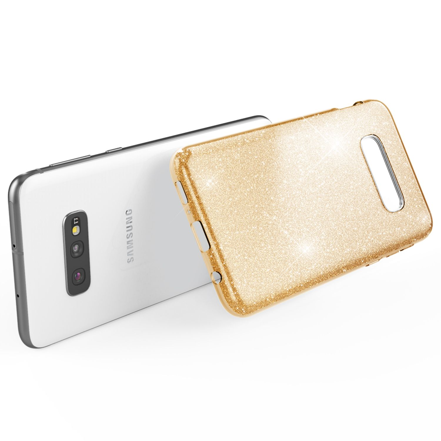 Hülle, Samsung, Gold Galaxy S10e, Glitzer Backcover, NALIA