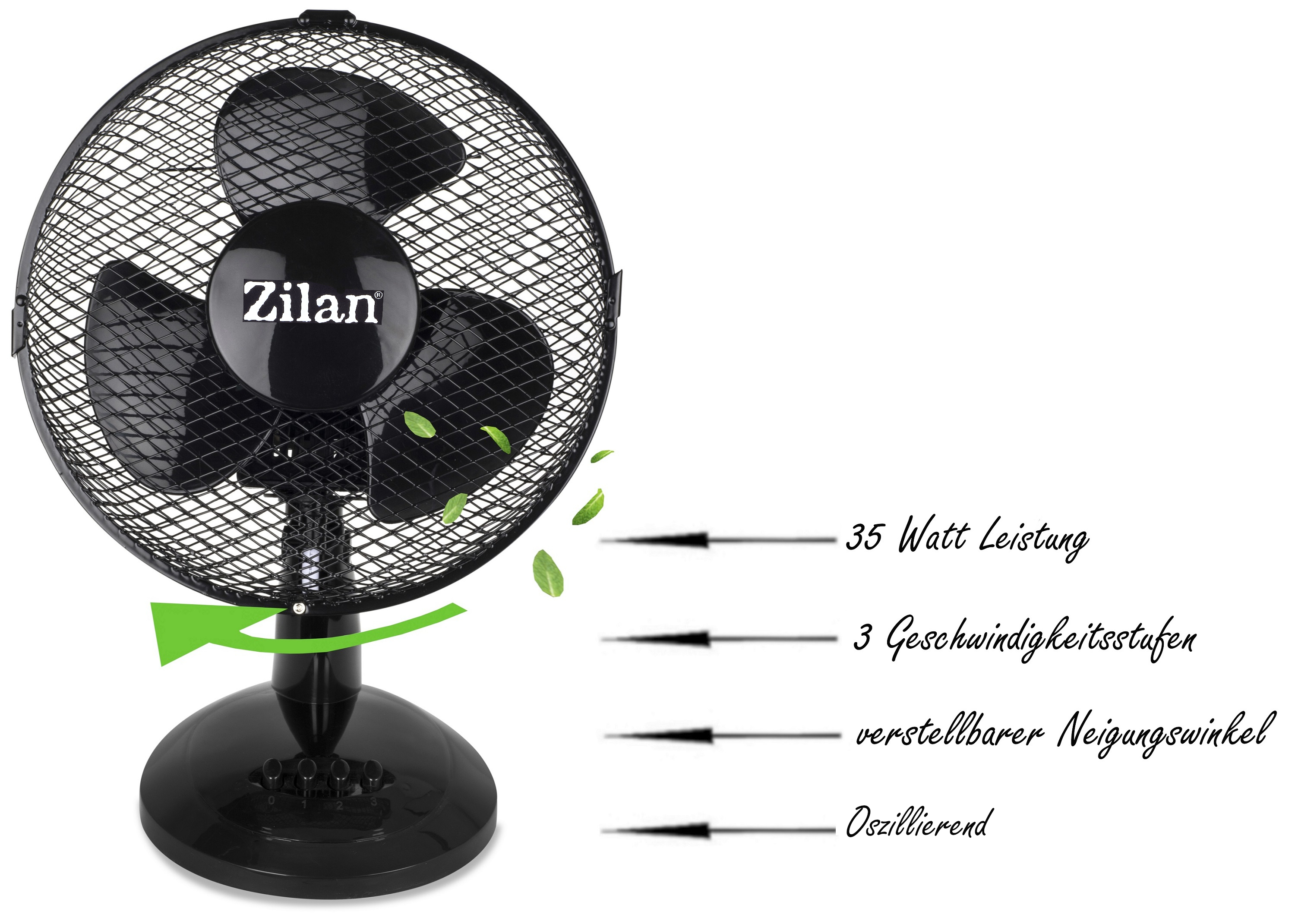 ZILAN ZLN-3383 Tischventilator Ventilator Ventilator Watt) Kleiner Schwarz Standventilator (35 Santorino