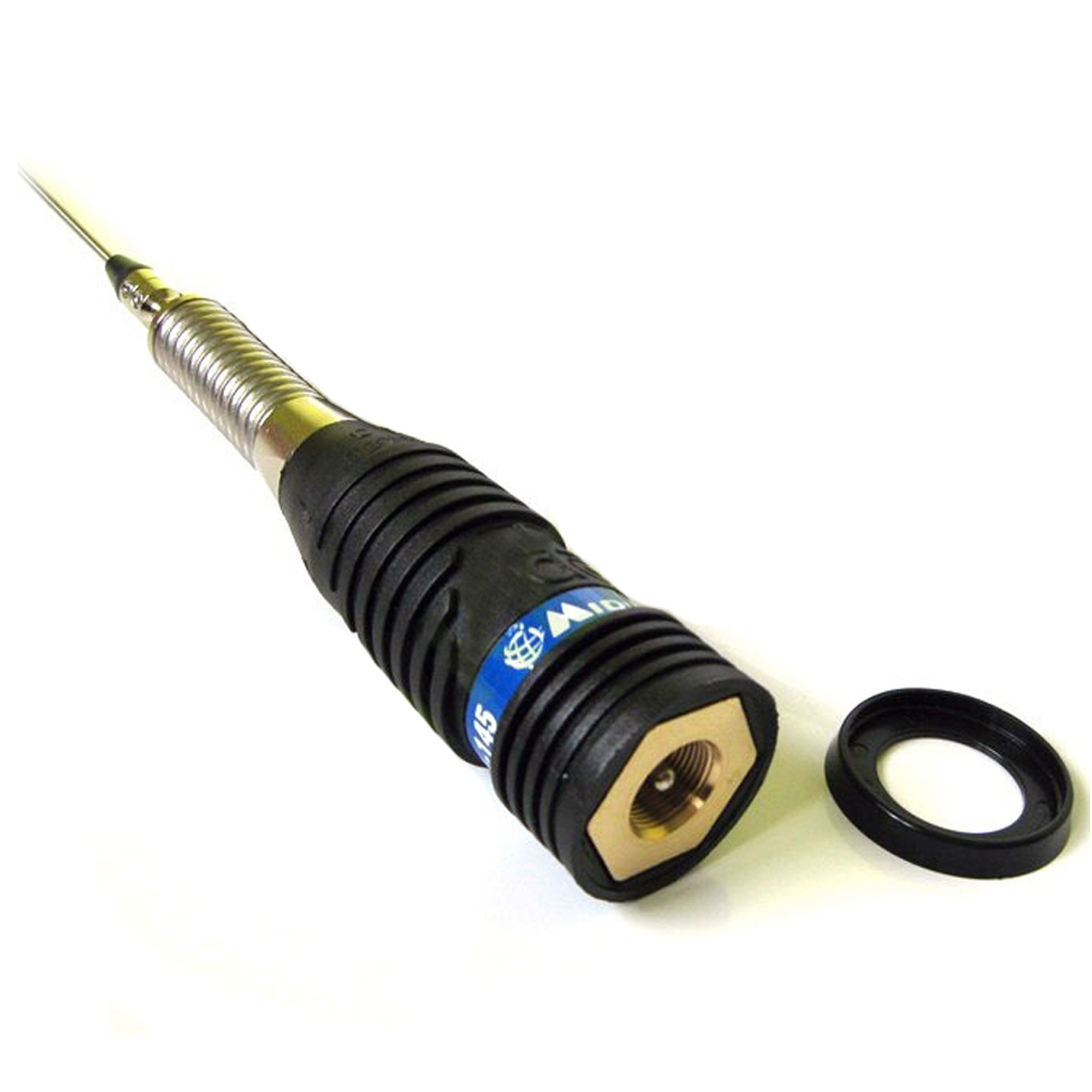 CB-Antenne. Schwarzer Sockel mit silberner Antenne und schwarzem Magnetfuß.