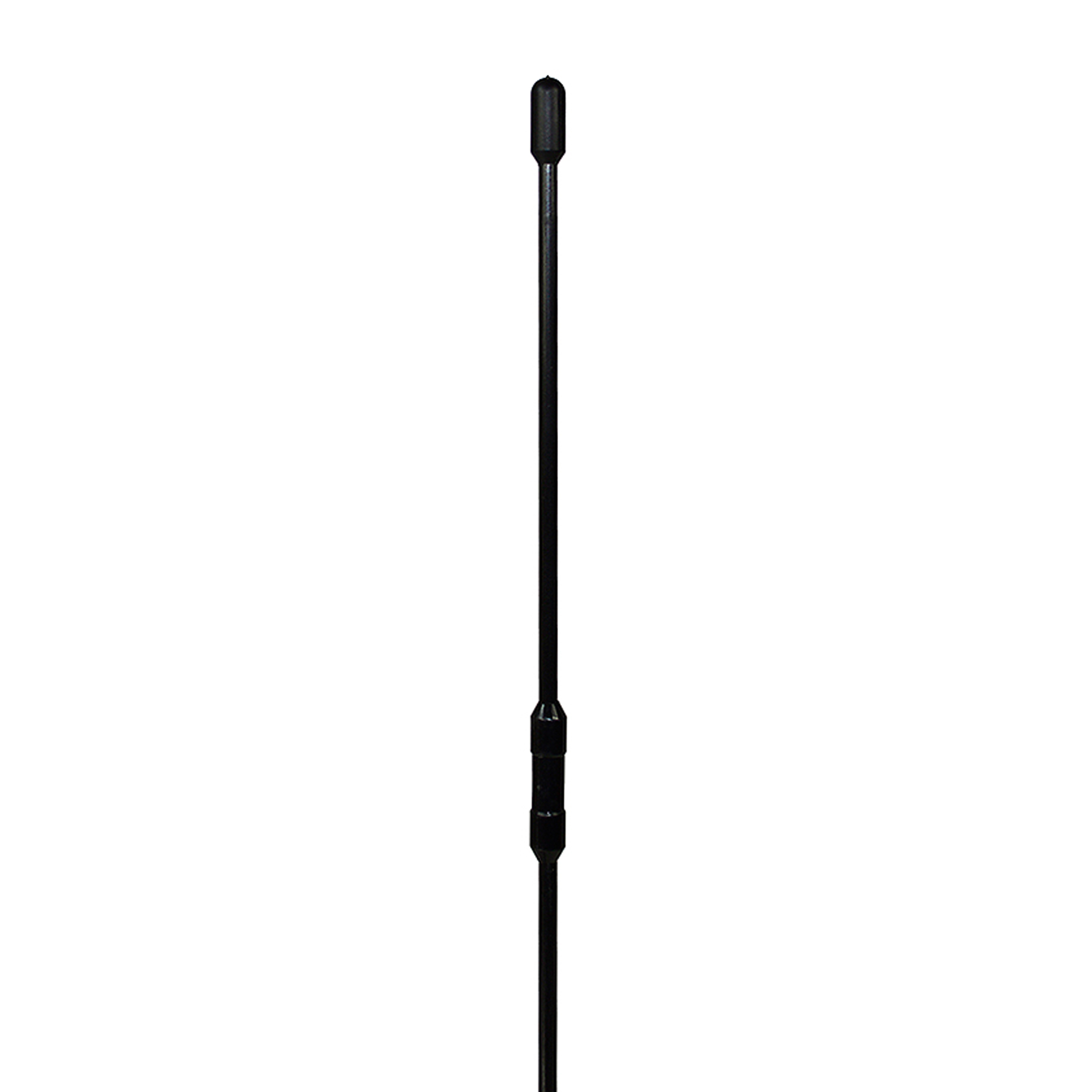 Lange, schwarze Antennenstange. Die Stange ist auf weißem Hintergrund isoliert.