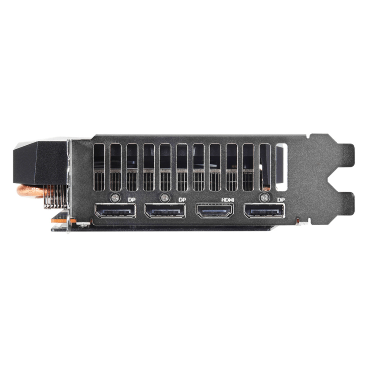 Grafikkartenanschlüsse. HDMI- und DP-Anschlüsse sind sichtbar.