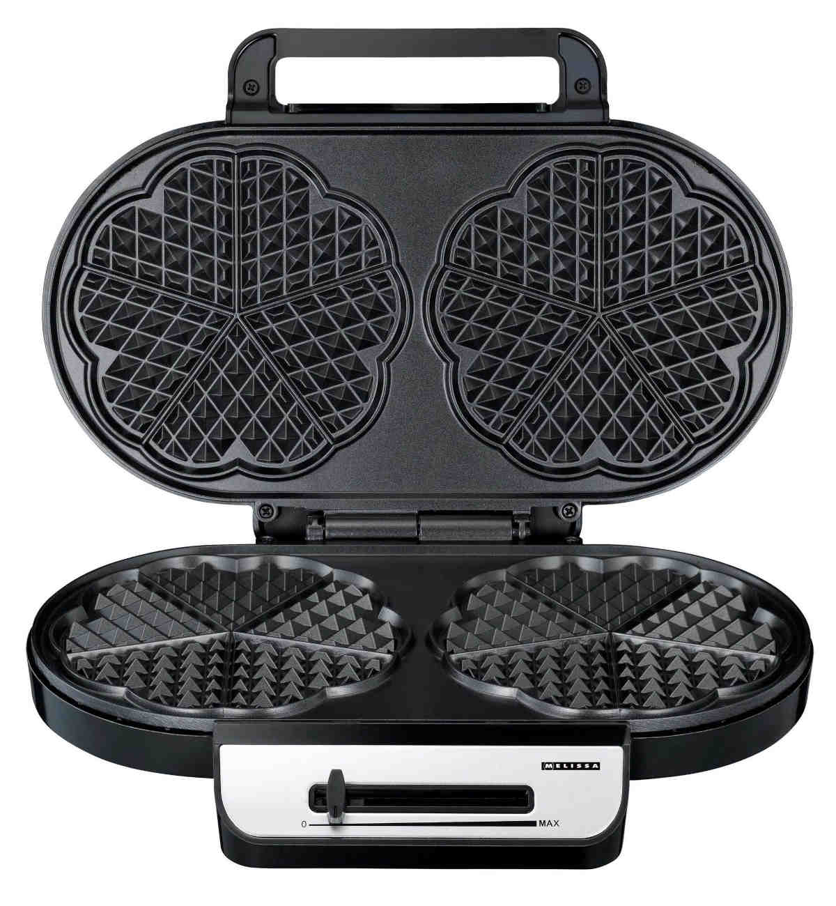 Gofrownica MELISSA 16250087, 1200 W, 10 serduszek, regulacja temperatury, powłoka nieprzywierająca Srebrno-czarny