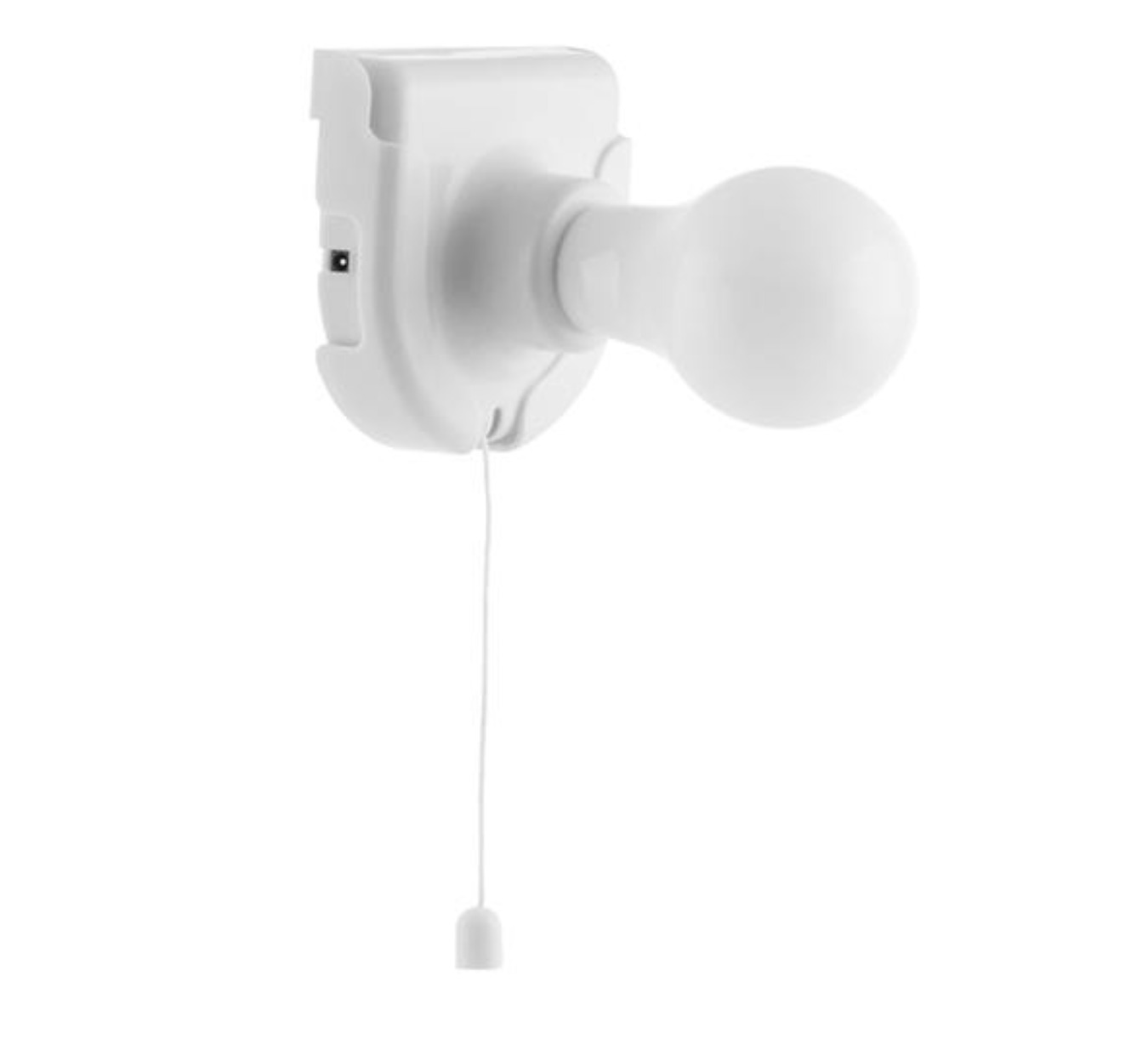 Apparecchio di illuminazione bianco con cordino. L'apparecchio è montato su un muro bianco.