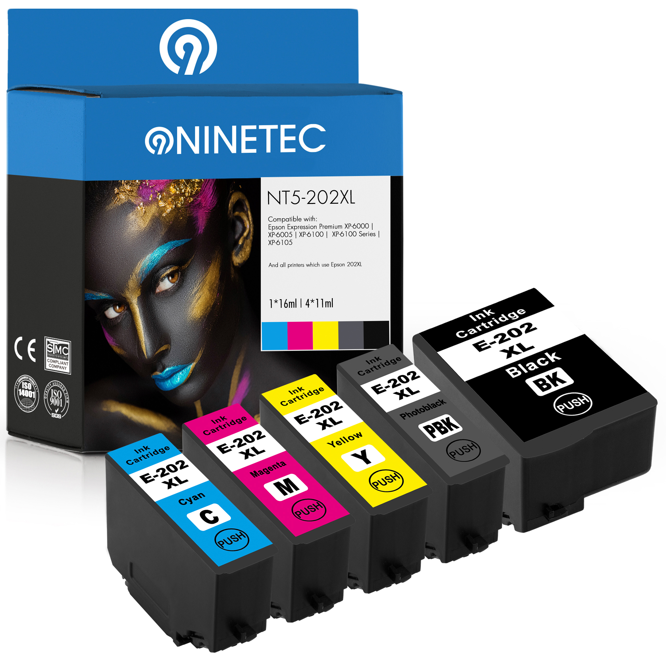 C 02G14010, 02G74010, Patronen NINETEC 5er Set black, cyan, T T 202XL 13 T 02H14010, C magenta, 13 T yellow, C 13 T 13 photoblack Tintenpatronen T 13 C 02H44010) 02H34010, 02H24010, C 13 ersetzt (C