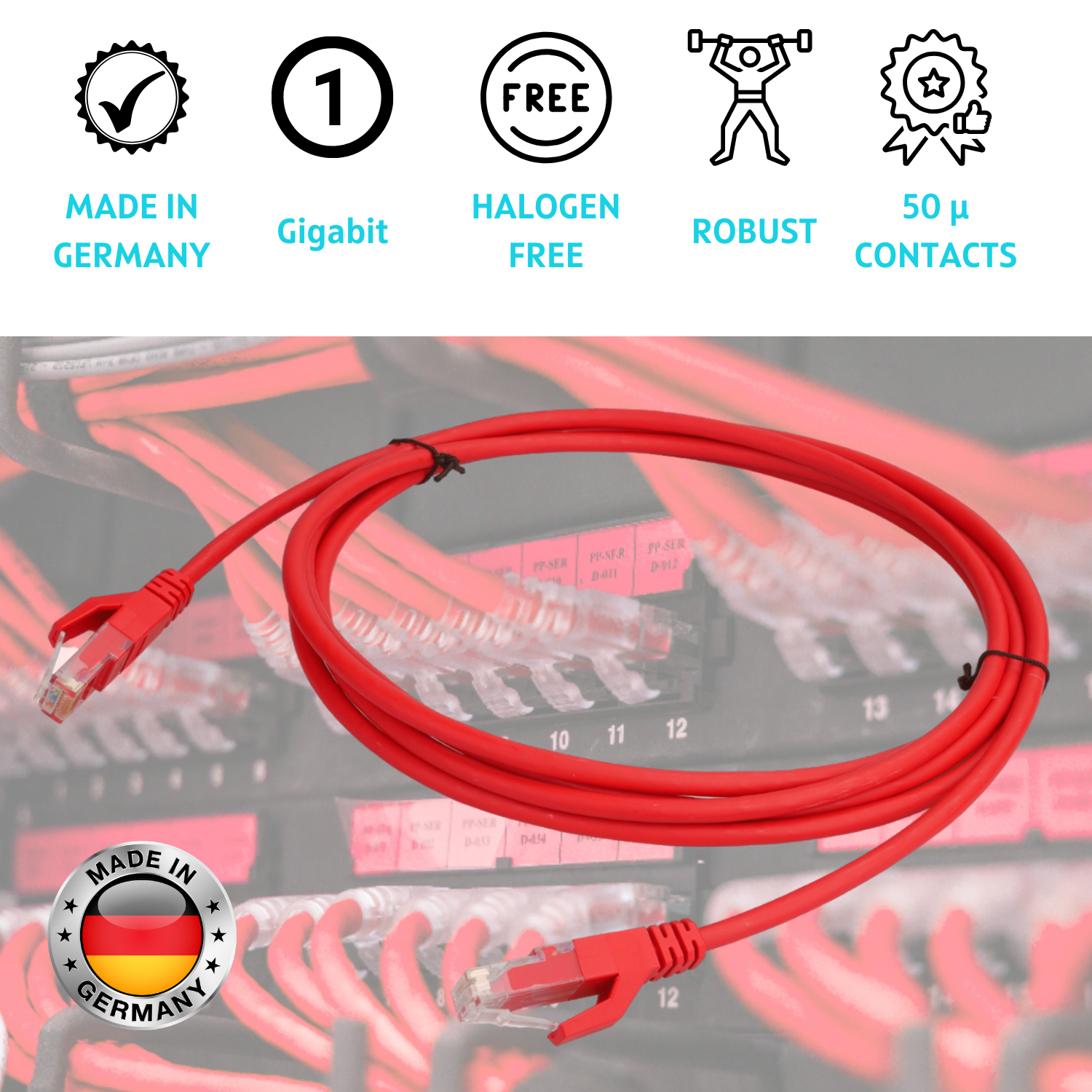 AIXONTEC 1,5m Ethernet Lankabel Gigabit Rot RJ45 Netzwerkkabel, 1 Patchkabel