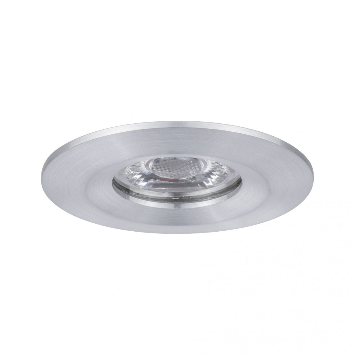 Einbau-LED-Strahler mit silbernem Rahmen, weißer Hintergrund.