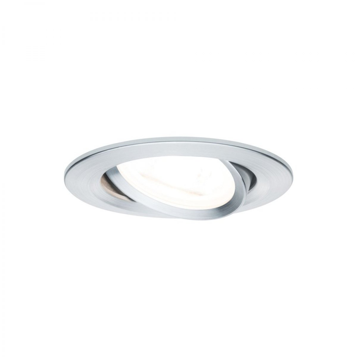 Ein silbernes Einbauleuchte. Das Licht hat ein rundes Design mit einem weißen Innenkreis.
