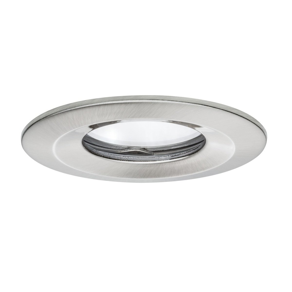 Spot encastré argenté avec design circulaire, sur fond blanc.