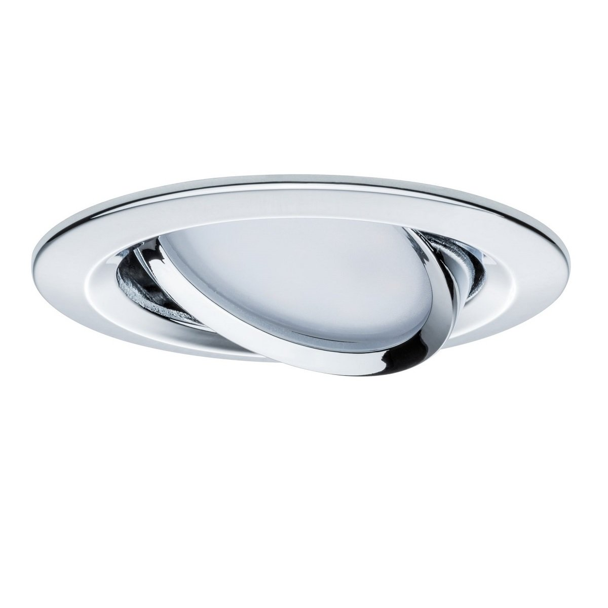 Silberne Deckenleuchte mit Schwenkdesign.