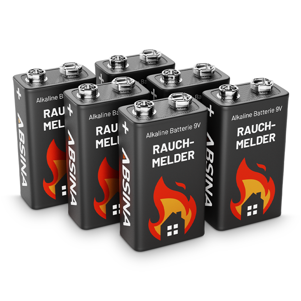ABSINA 6x Batterie, Rauchmelder 9V Alkaline Batterie