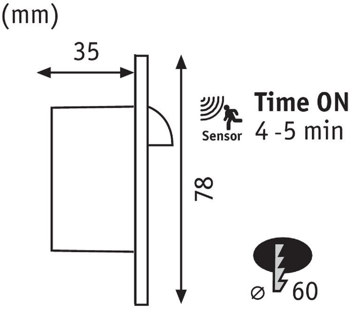 Un diagramma che mostra le dimensioni e il testo, possibilmente per un dispositivo sensore.