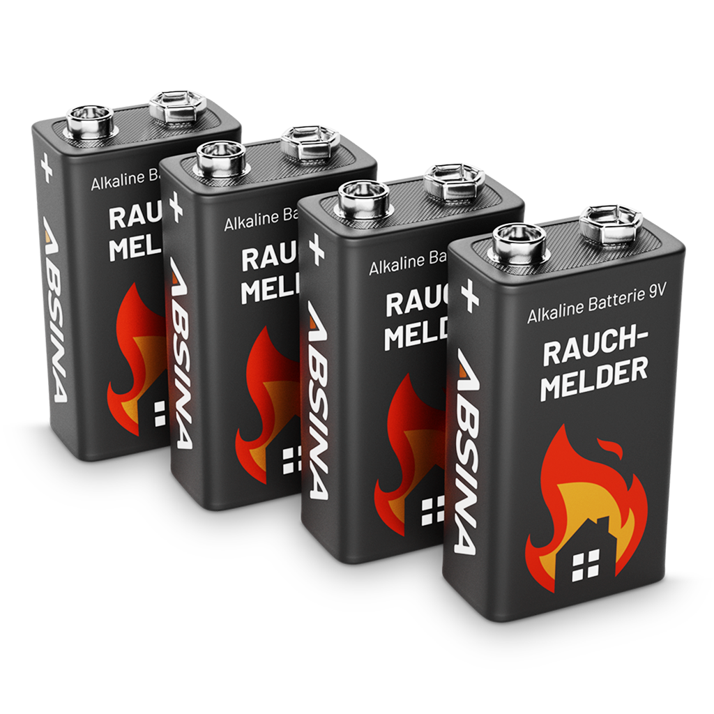 Rauchmelder 9V Batterie ABSINA Alkaline Batterie, 4x