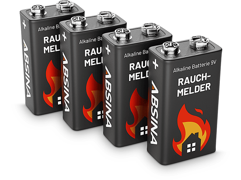 ABSINA 4x Rauchmelder Batterie 9V Batterie, Alkaline