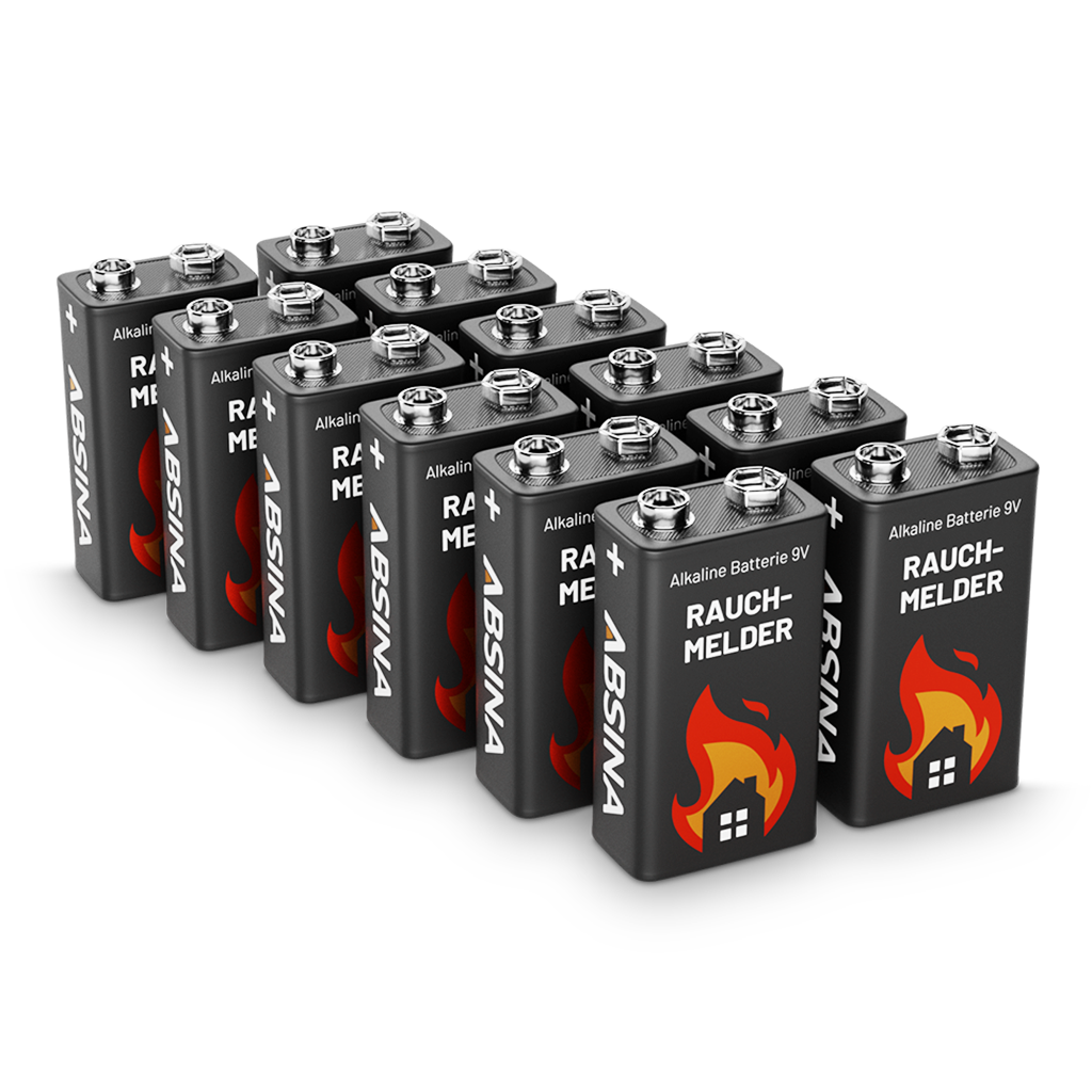 Rauchmelder Alkaline Batterie, ABSINA Batterie 9V 12x