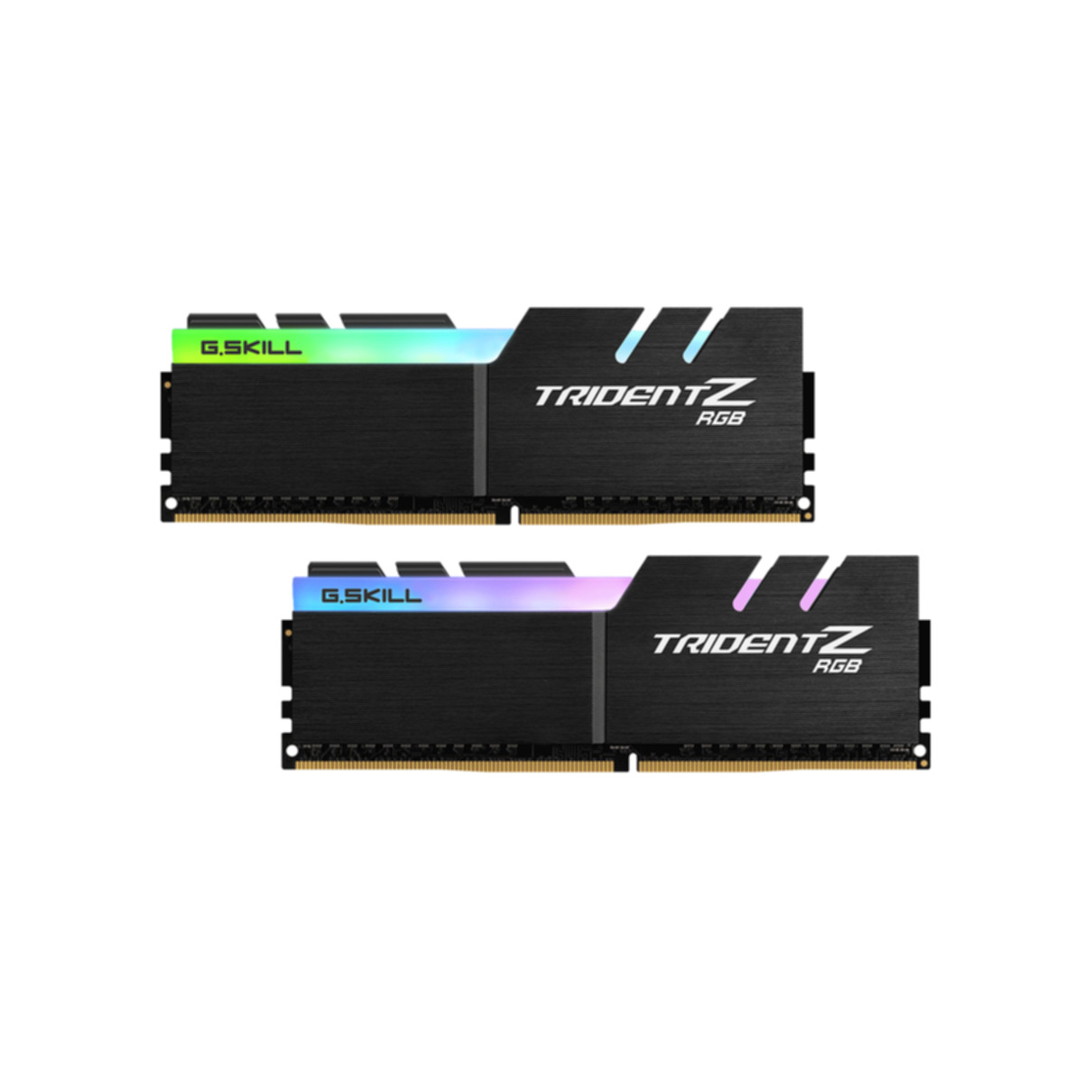 Deux barrettes de RAM d'ordinateur noires et argentées avec éclairage RVB.