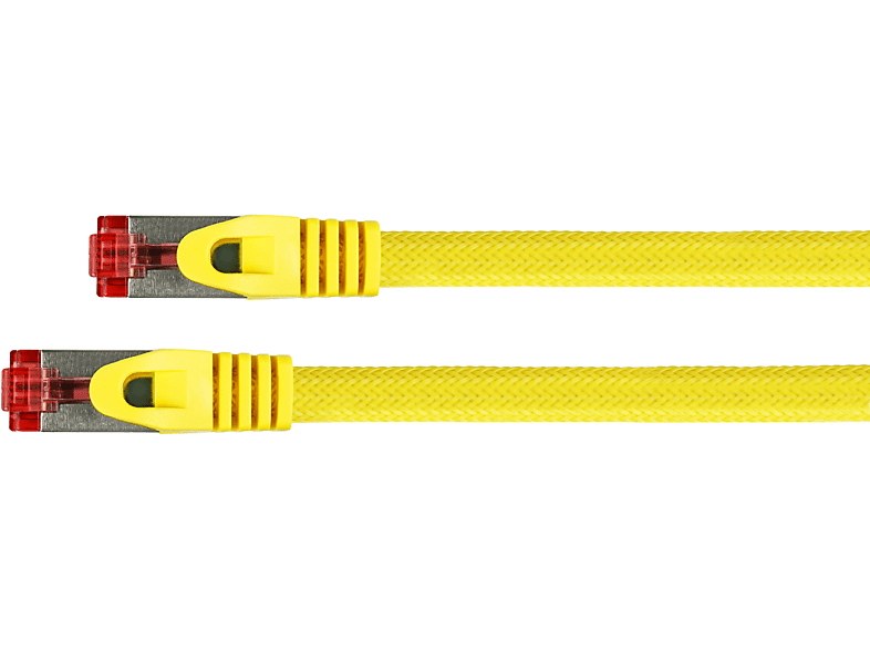 PYTHON Patchkabel mit Rastnasenschutz und Nylongeflecht, S/FTP, PVC, 250MHz, OFC, gelb, Netzwerkkabel, 50 cm