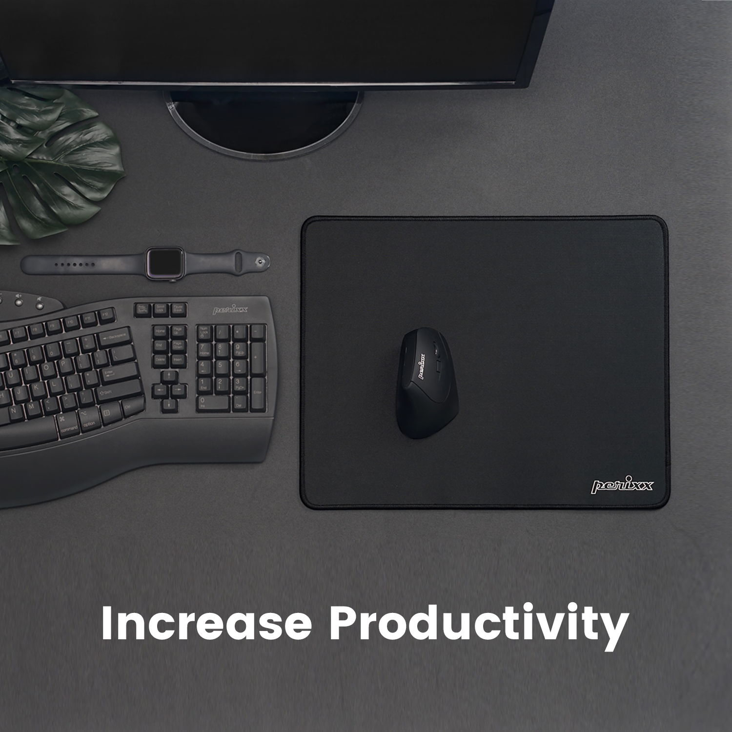 Schwarze Maus, Tastatur und Uhr auf dunkler Oberfläche, fördert mehr Produktivität.