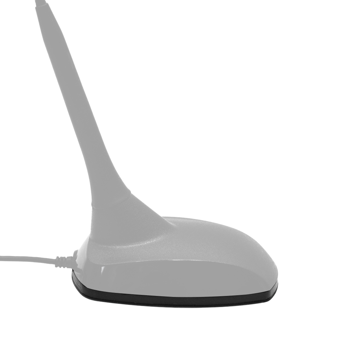 Grauer Antennenfuß und -schaft, mit Kabel und schwarzem Basisring.