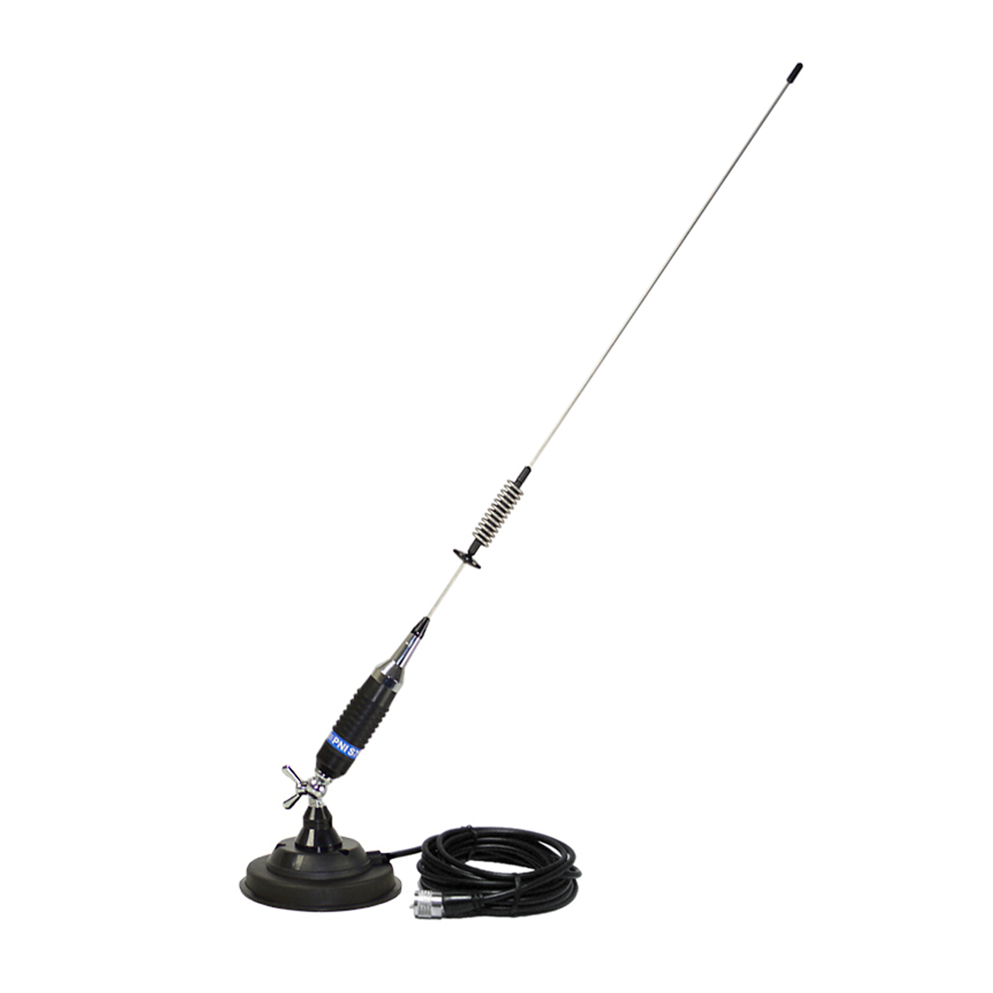 Autoantenne. Sie ist schwarz und silber, mit Magnetfuß.