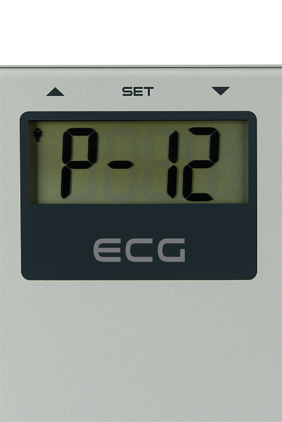 ECG-Gerät mit Anzeige von 'P-12' und einem ECG-Logo.