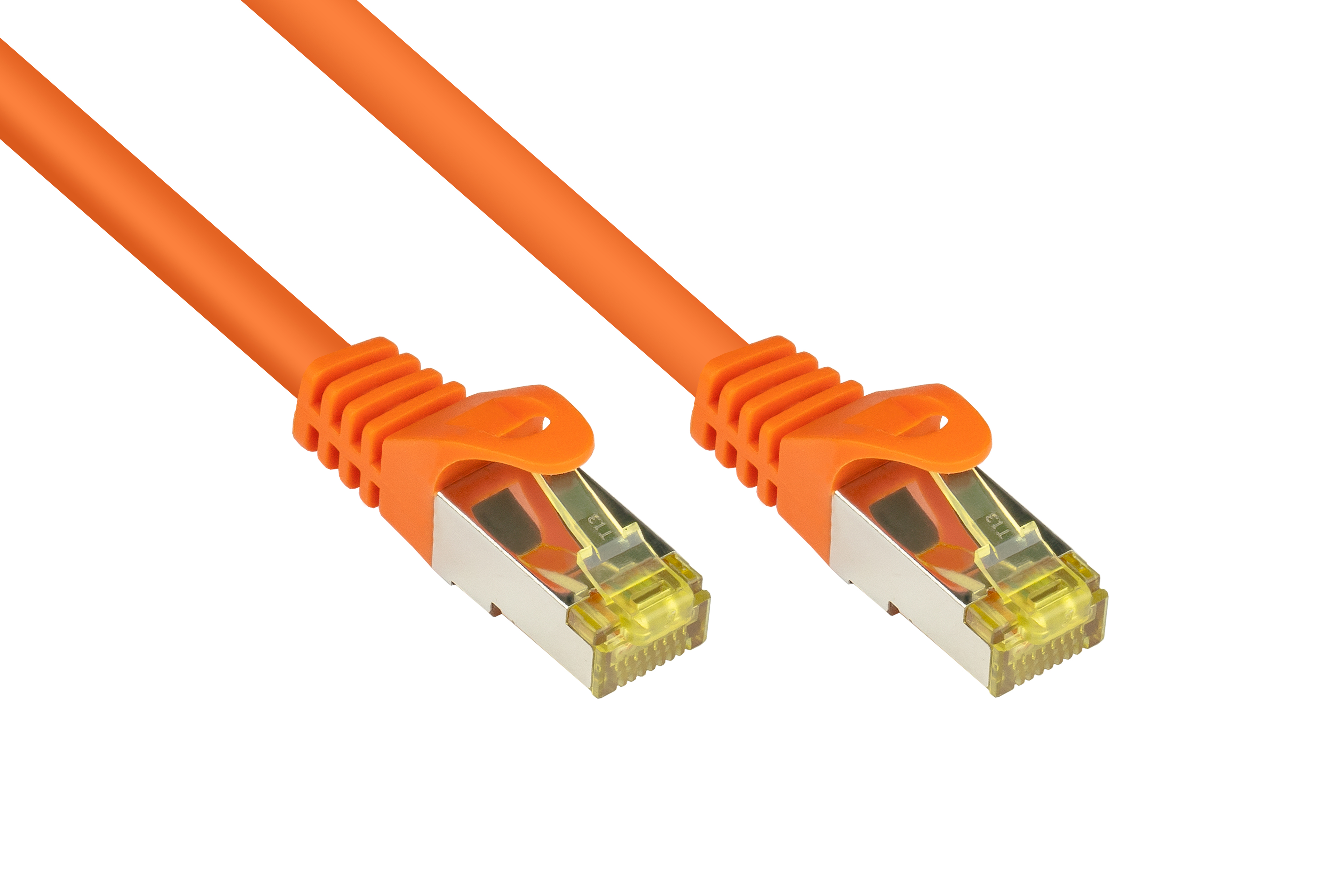KABELMEISTER Patchkabel mit Netzwerkkabel, S/FTP, OFC, (RNS®), 2 Rastnasenschutz orange, halogenfrei, m