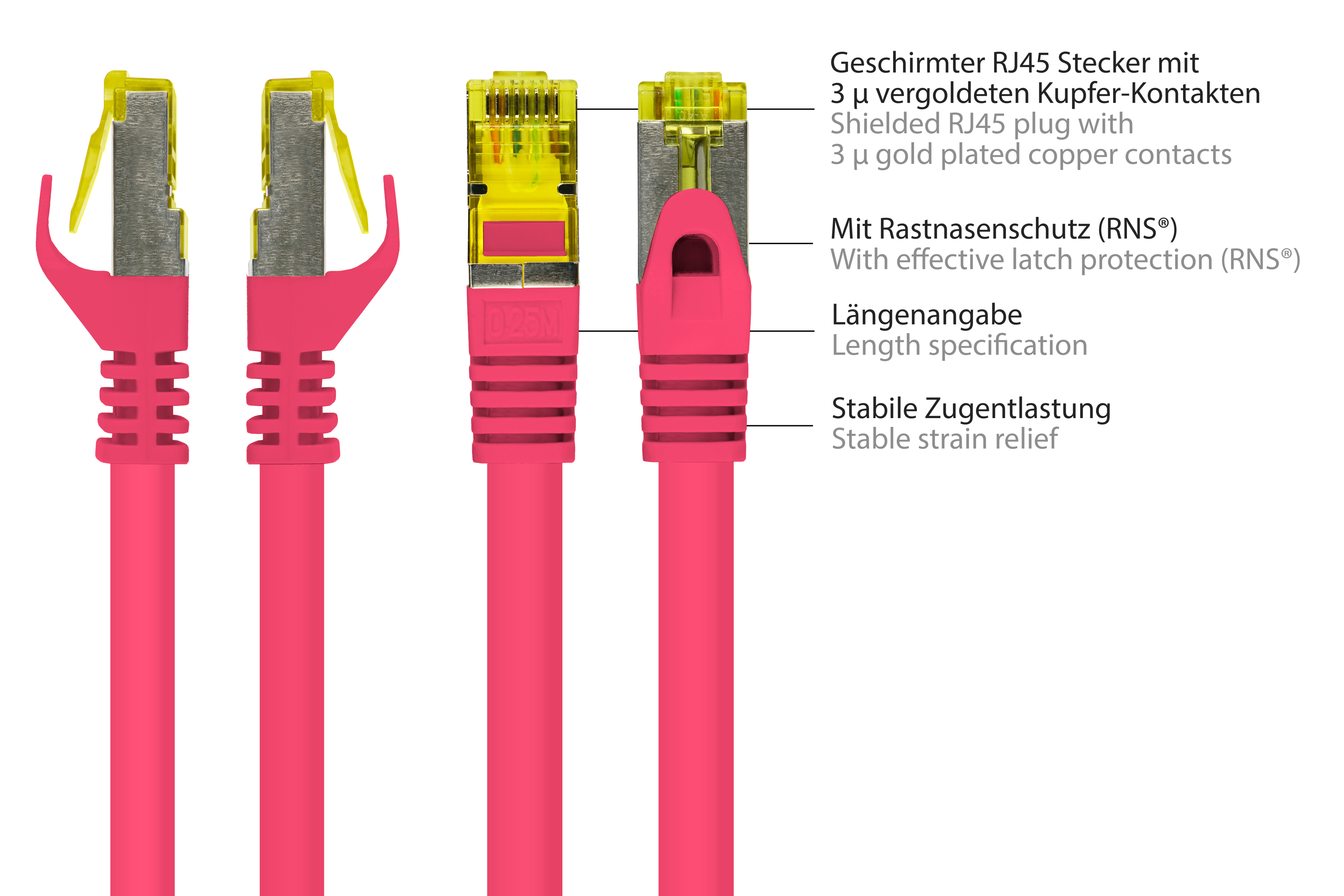 GOOD CONNECTIONS Patchkabel (RNS®), magenta, 50 cm Netzwerkkabel, OFC, Rastnasenschutz halogenfrei, mit S/FTP